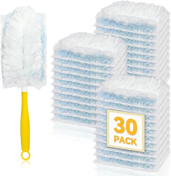 30 Pack Dusters Refills Compatible with Swiffer Duster Handle Models, 180° One Sided Duster Refills for Short and Extendable Handles, with 1 Pack Handle