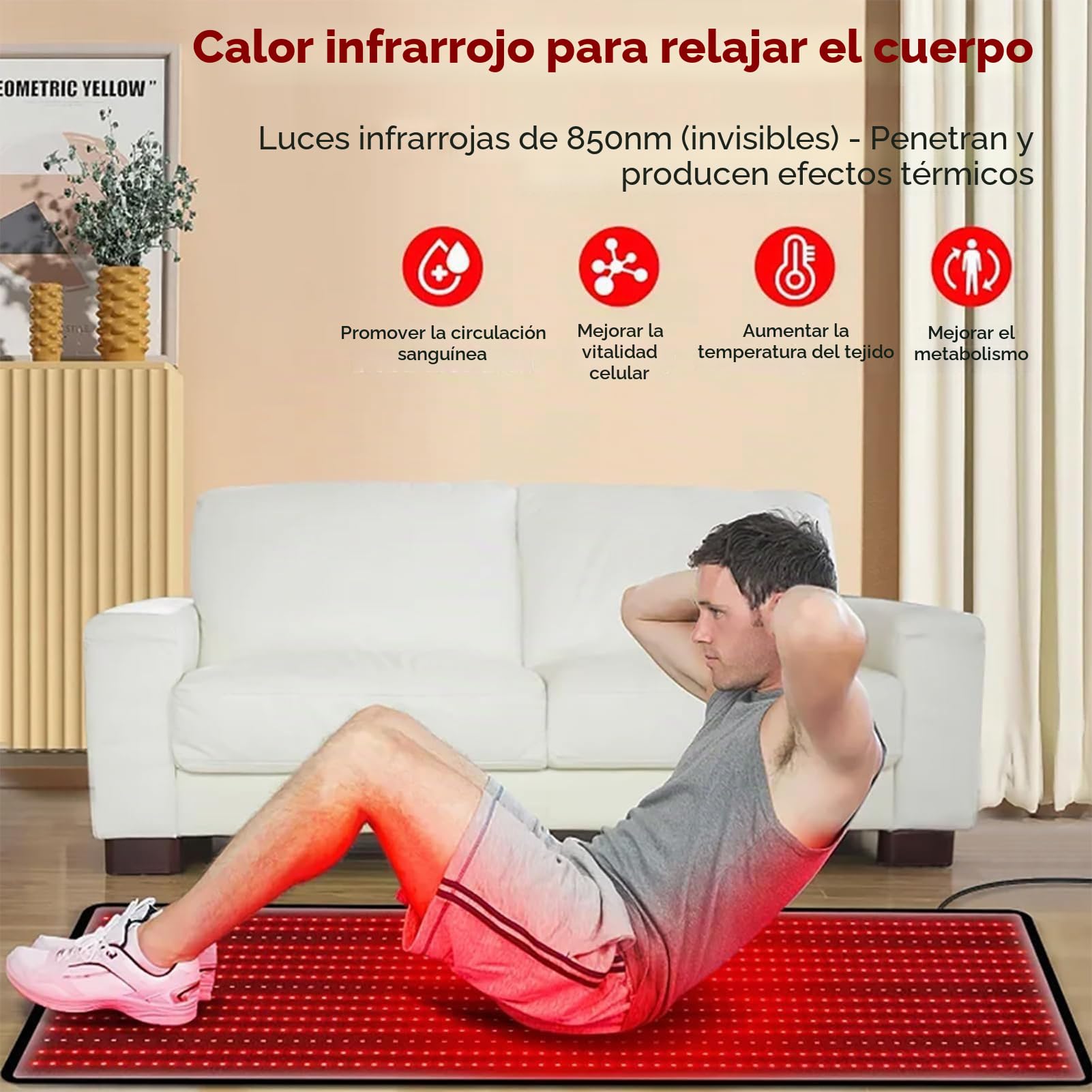 Esterilla De Terapia De Luz Roja De 5 Velocidades Y 360 LED,Infrarroja Cercana,Diseñada para Terapia De Cuerpo Completo,Controlador Multifuncional(Size:100 * 55cm,Color:Black)