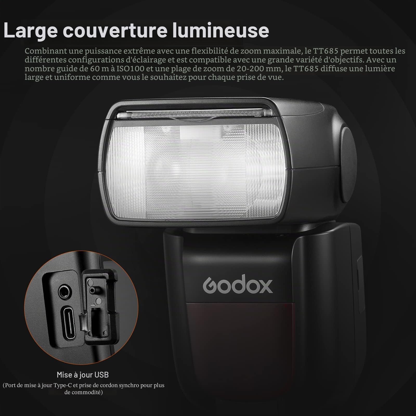 Godox TT685II TT685II-C Flash pour Appareil Photo Canon, 2.4G TTL Canon Speedlite HSS 1/8000S, 0.1 à 2.6 s Temps de Recyclage, Environ 330 Flashes à Pleine Puissance, Externe Flash pour Photographie