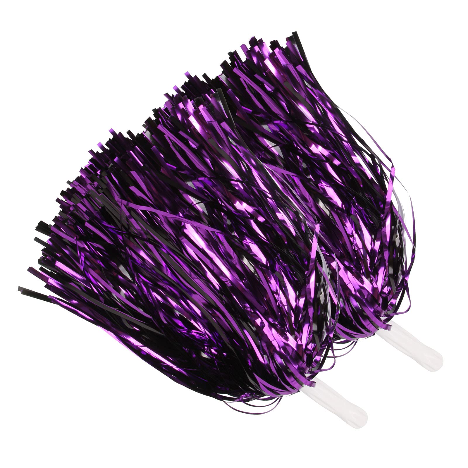 ICObuty Metallic Cheerleading Pom Poms Foil Fluffy 12 inch 2 Pack NO Sheddingfor Sport Squads Dance Hen Party Stage Performance Celebration (Purple/Black)