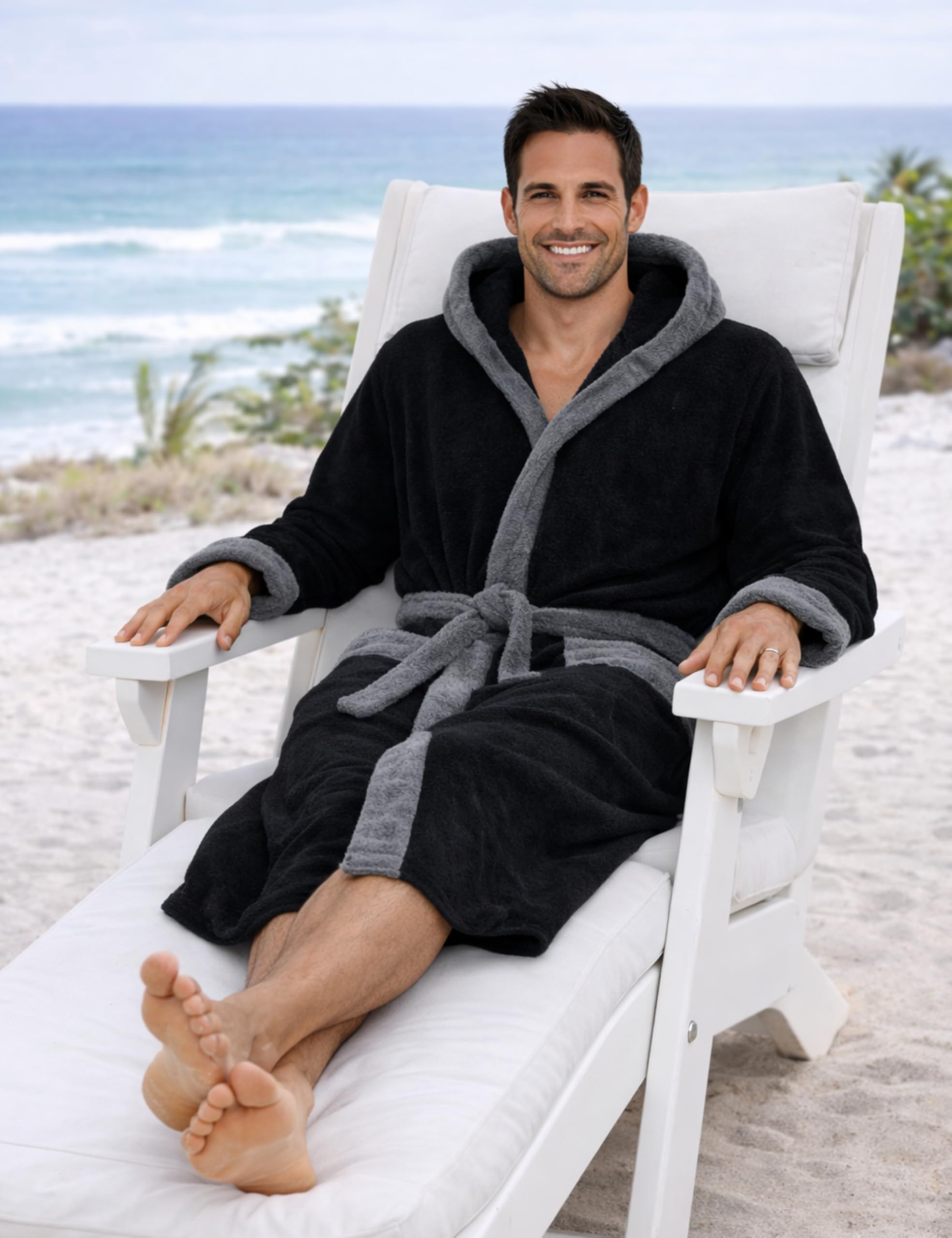Morgenstern Albornoz Hombre 100% Algodón Rizo con Capucha – 420 g/m² – Absorbente – Certificado OEKO-TEX® – Tallas M-XXL