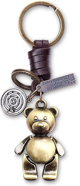 AuPra Teddy Bear Leather KeyRing Gift Women Men Funny Animal KeyChain Girl Boy Surprise Addition Keys Present