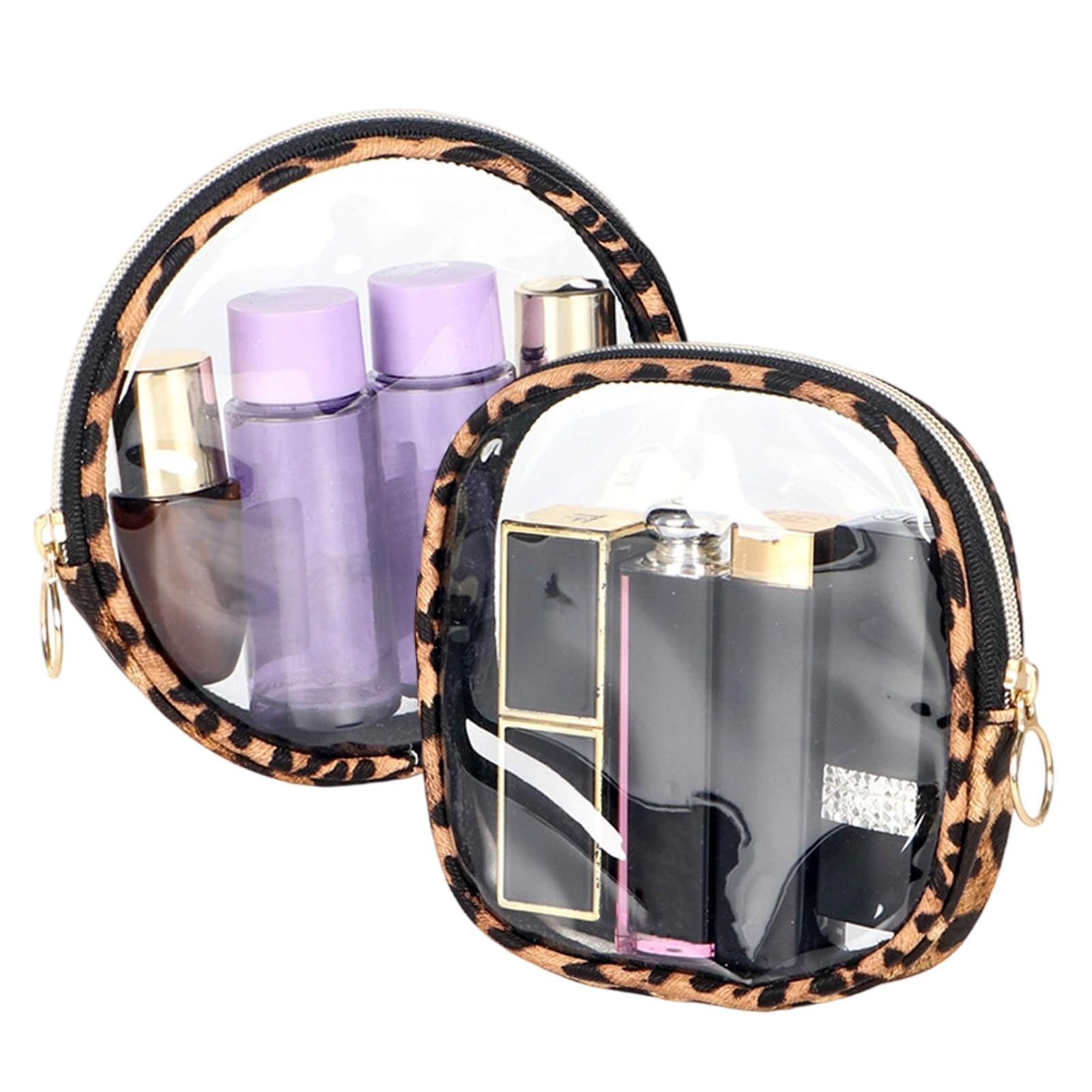 Fonyiunce 2 Stück Kulturbeutel Transparent, PVC Wasserdicht Kosmetiktasche, Leopardenmuster Kulturtasche, Auslaufsicher, Widerstandsfähiges, Handgepäck Beutel für Männer Damen Flugzeug Gadgets