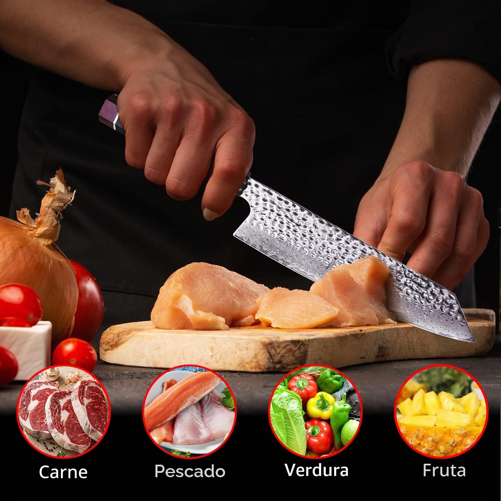 FINDKING Cuchillo Kiritsuke 22cm Damasco Chef con Funda ABS Serie Eternity