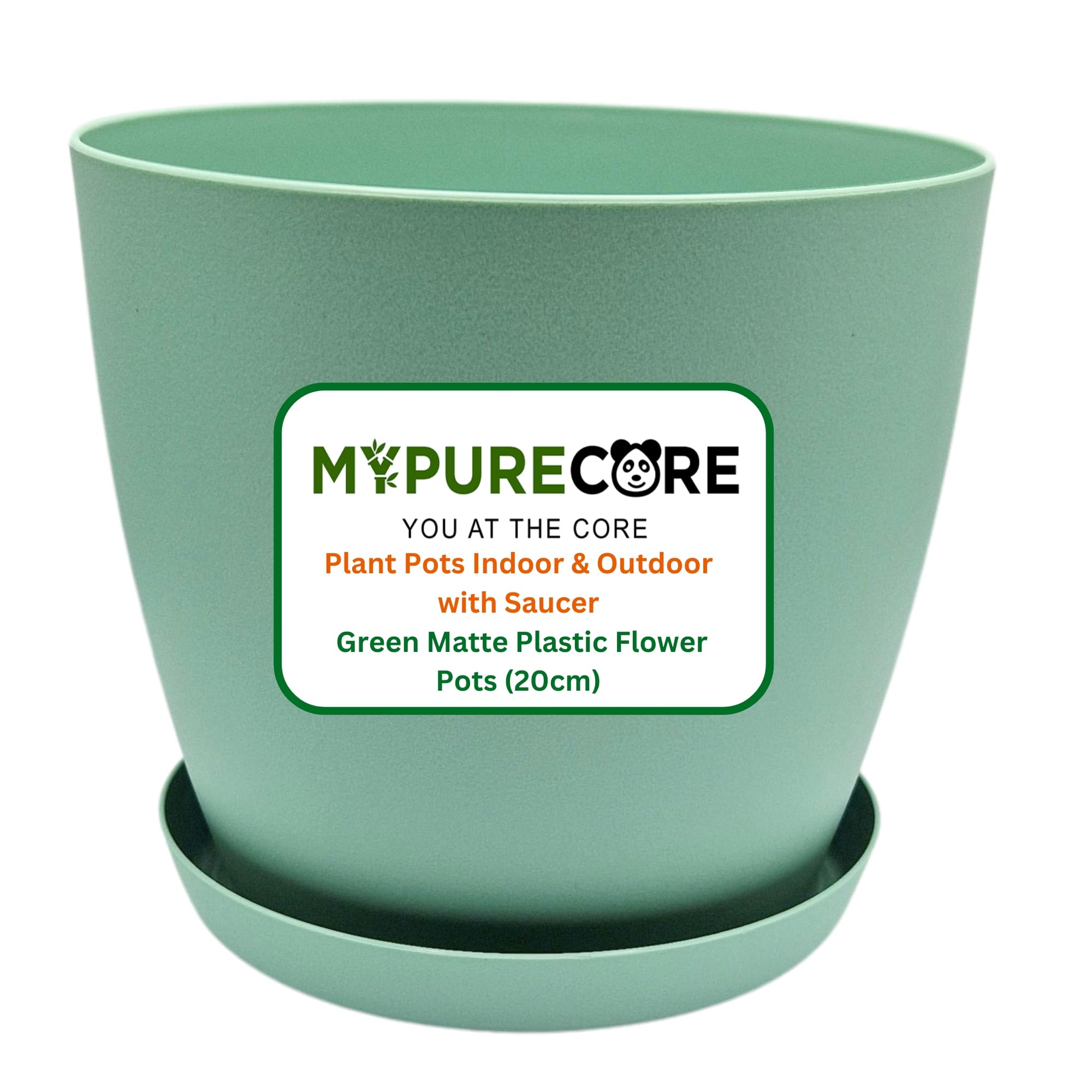 MYPURECORE Plant Pots Indoor with Saucer – Elegant Matte Plastic Flower Pot – Durable Indoor & Outdoor Planter for House Plants, Herbs & Succulents (Green, 20 cm)