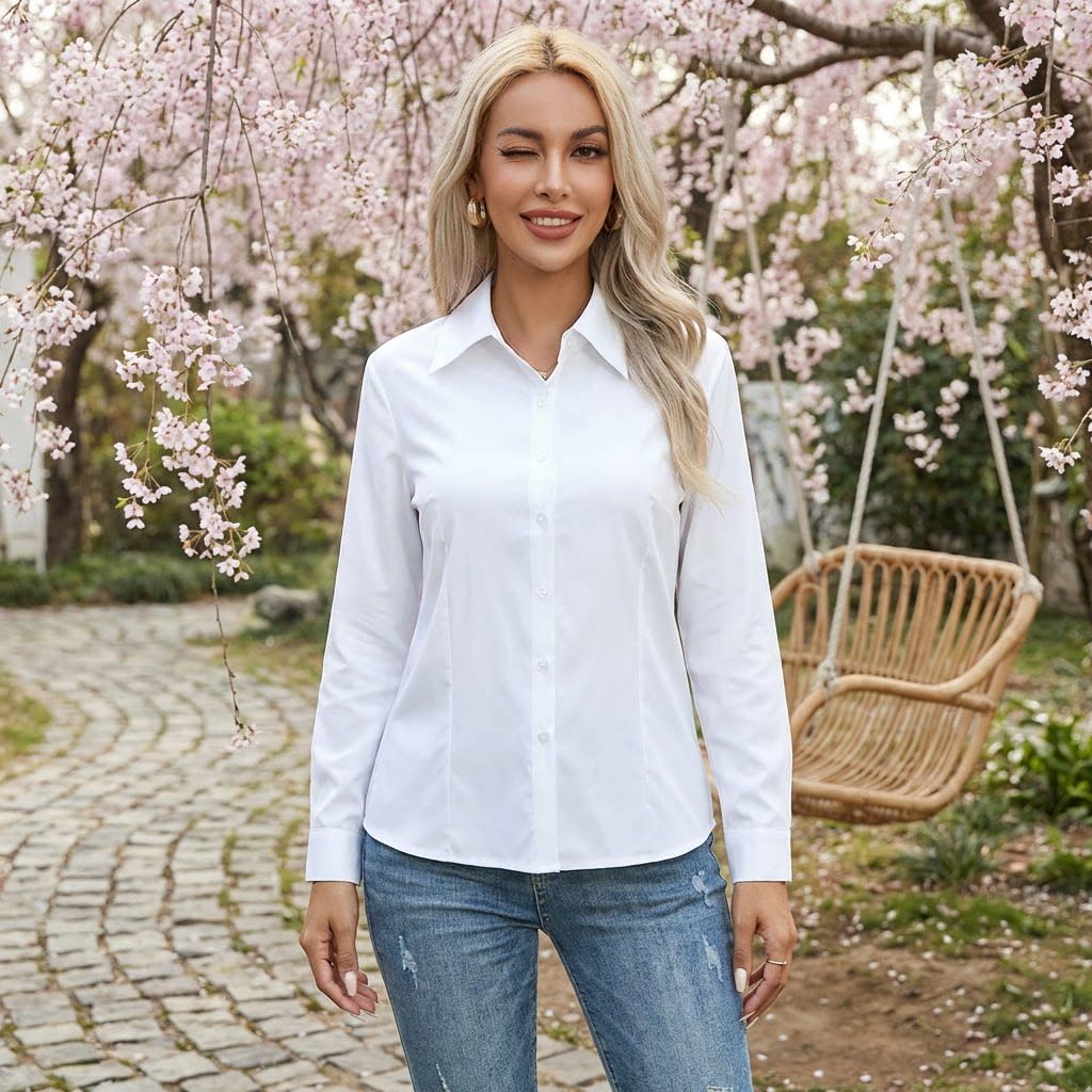 Camicia Donna,Camicia da Donna Ampia, Tinta Unita, Casual, Maniche Lunghe, Colletto Classico, Top Elegante e Raffinato per Donna.