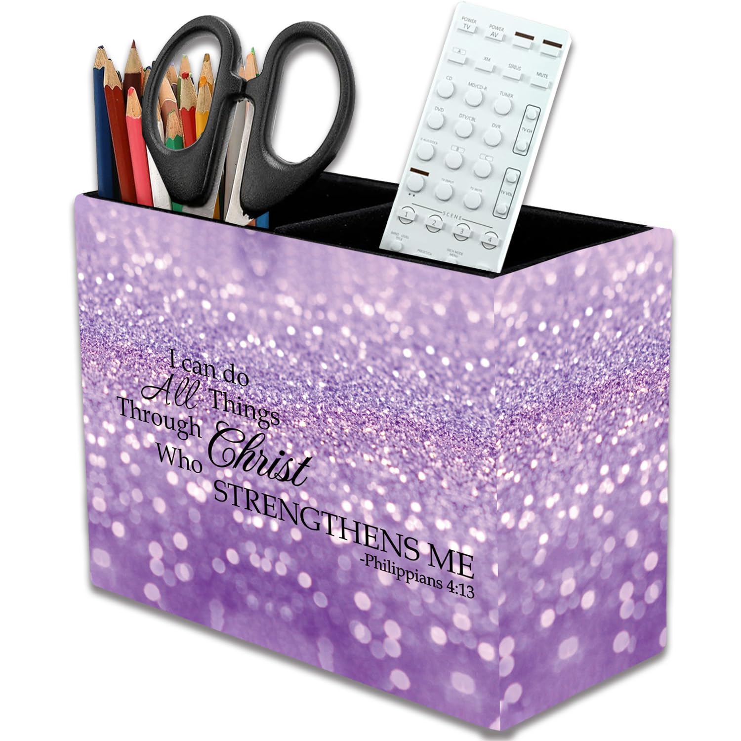 Porte-stylos haut de gamme violet pailleté Philippiens 4-13 | Organisateur pinceaux d'exception