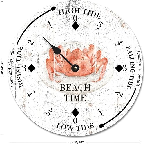Miniatura 3 de Beach Time Crab Tide Clock Ocean Time Nautical Wood Tidal Clock with High Tide Low Tide Non-Ticking Battery Operated Tide Clock 10" Tide Movement