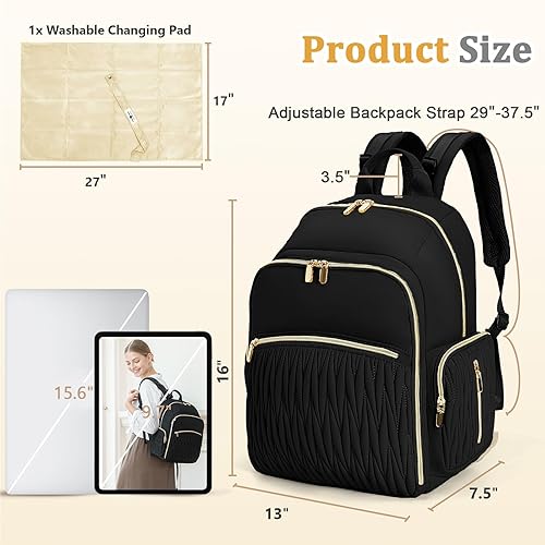 Miniatura 5 de miss fong Mochila para pañales  Bolsa de pañales para bebé con cambiador de pañales, mochila acolchada para pañales de viaje con 16 bolsillos