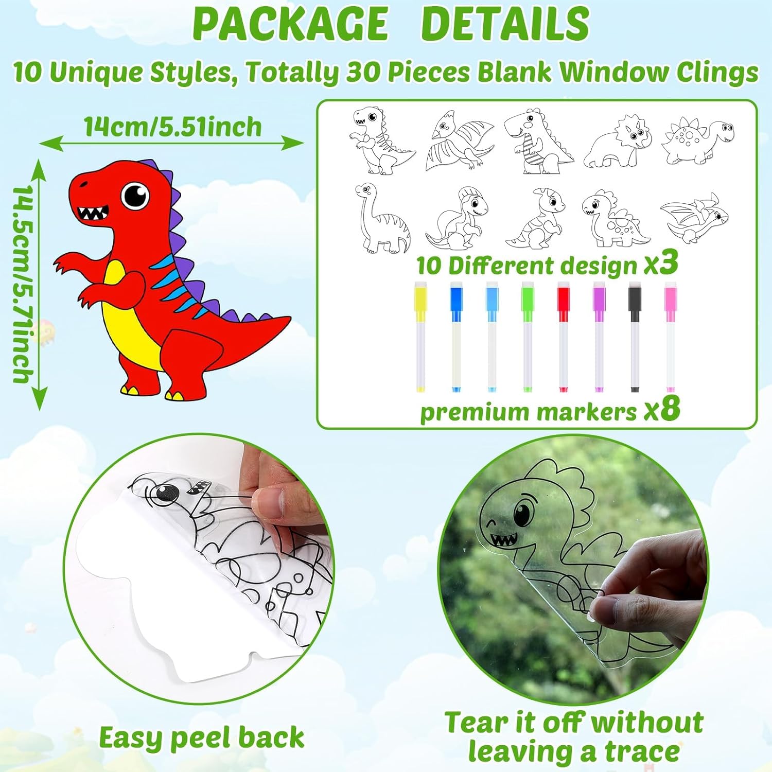 Lonfliness 30Pcs Dinosaurs Painting Arts Crafts Window Suncatchers Craft Kits DIY Dinosaurs Coloring Crafts Window Cling Stickers with Markers Jungle Animal Theme Party Gifts for Home Classroom Decor