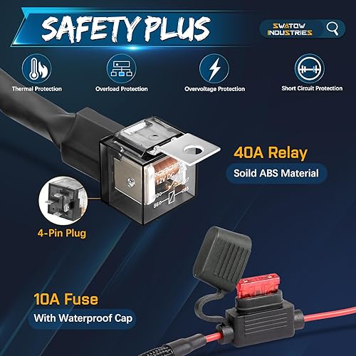 Miniatura 3 de Arnés de cableado de nailon con 2 cables de 12 V, 40 A, relé de 10 A, cable de alambre para barras de luz LED, luces antiniebla, luces de trabajo,