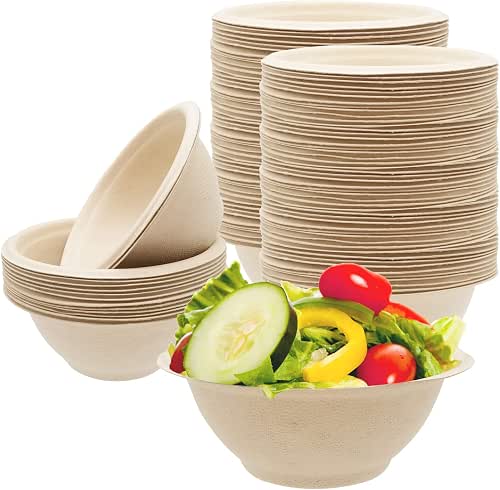 100 Pack 8oz Compostable Paper Bowls,Heavy-Duty Disposable Natural Bagasse Bowls,Biodegradable