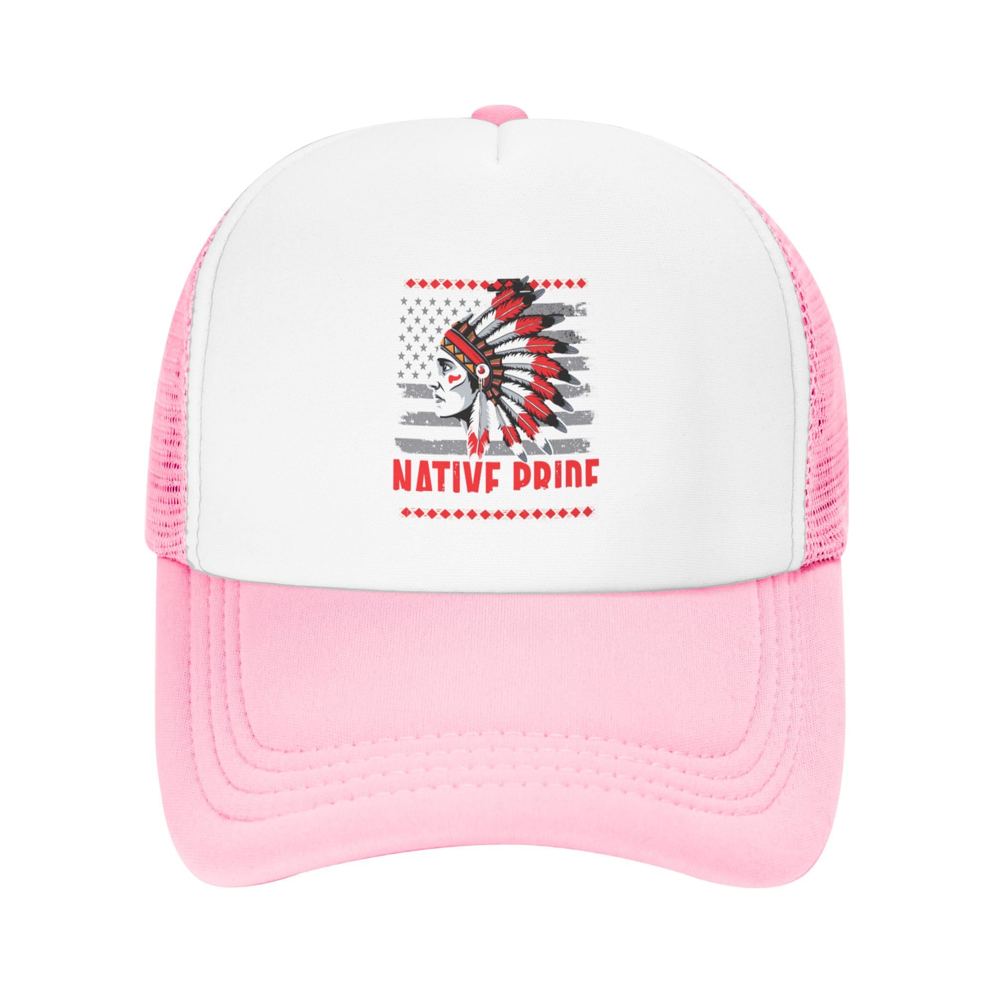 Native Pride Trucker Hat Native American Kids Hats Adjustable Mesh Baseball Cap - Pink
