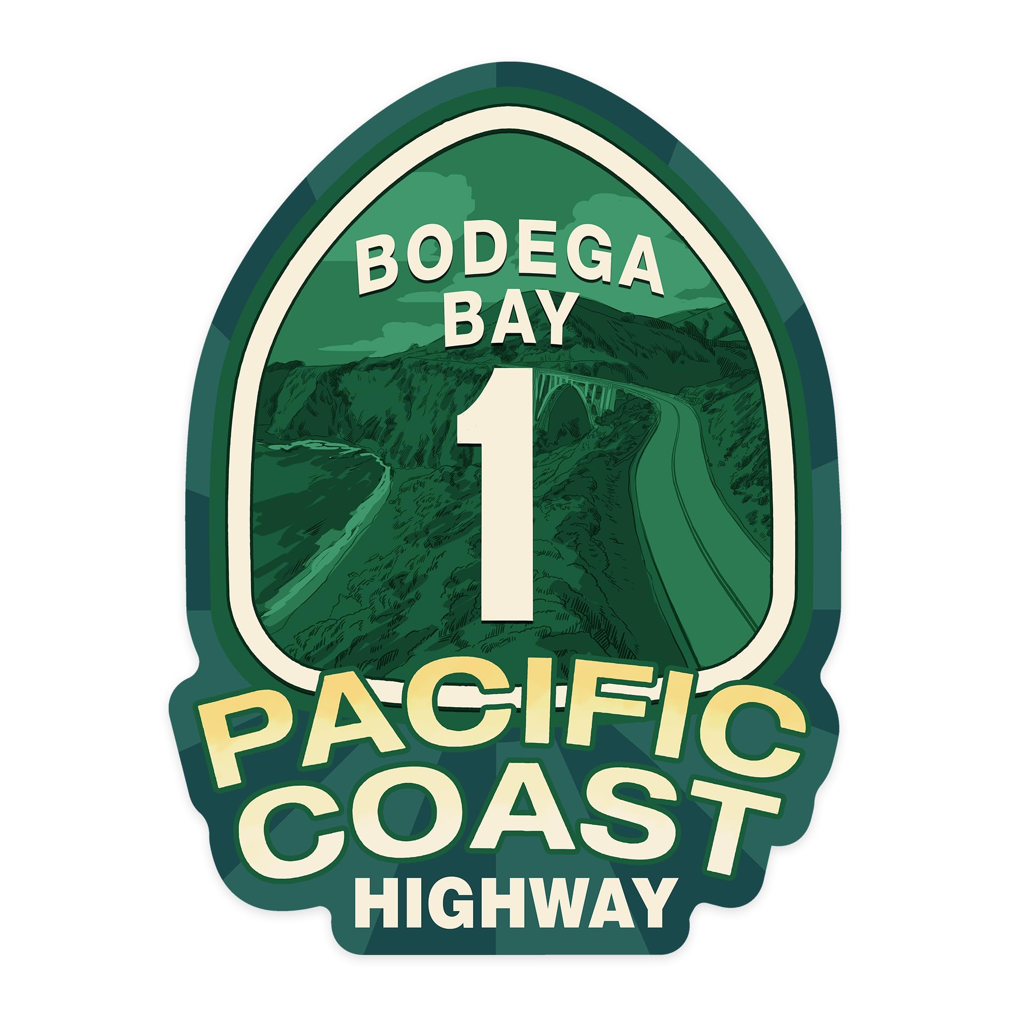Lantern Press Sticker Bodega Bay, California, Highway 1, Pacific Coast Highway Sign, Die Cut Vinyl, (Waterproof Decal for Cars, Water Bottles, Laptops