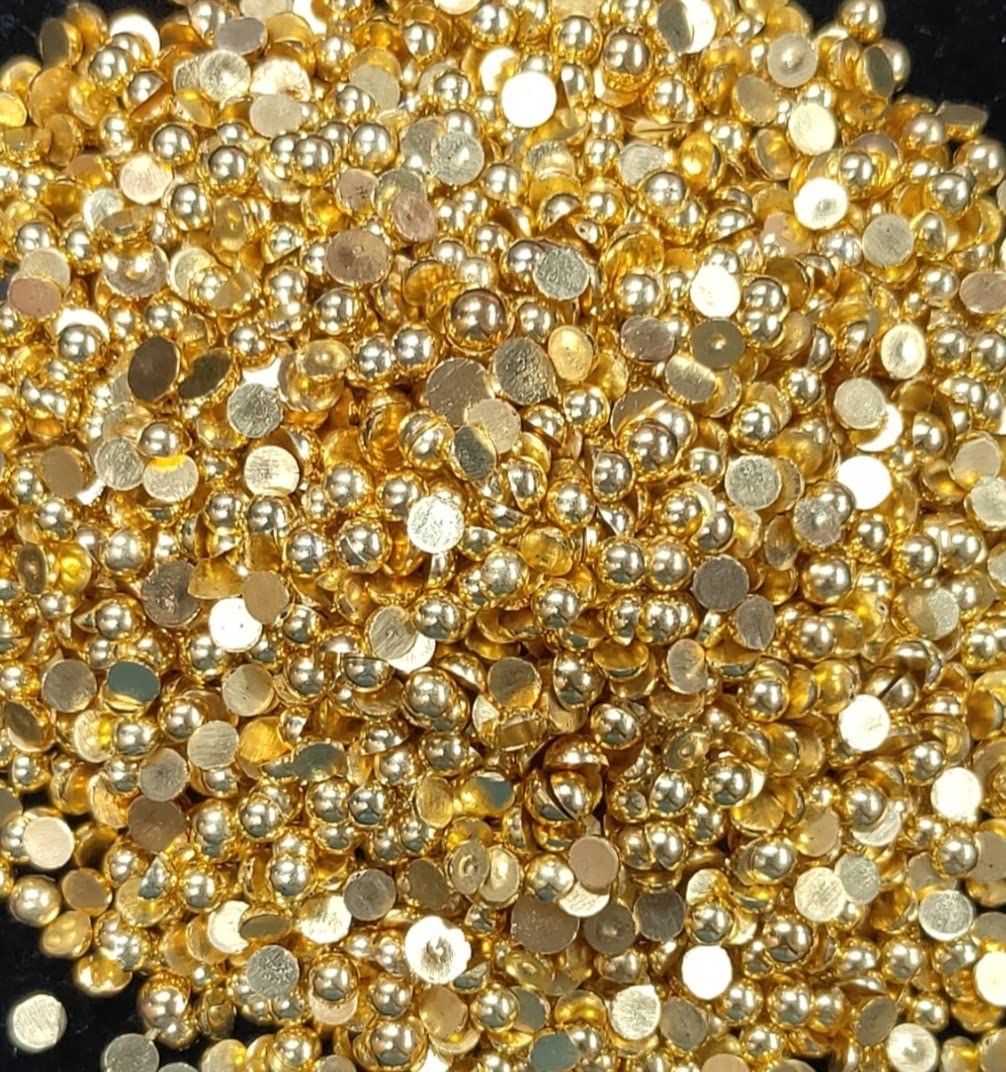 Unikart 4mm Golden Half Cut Beads Flat Back Moti for Jewellery Making, Craft, Decoration, Aari/Maggam Embroidery Blouse Work Pack of 1500pcs-image-20