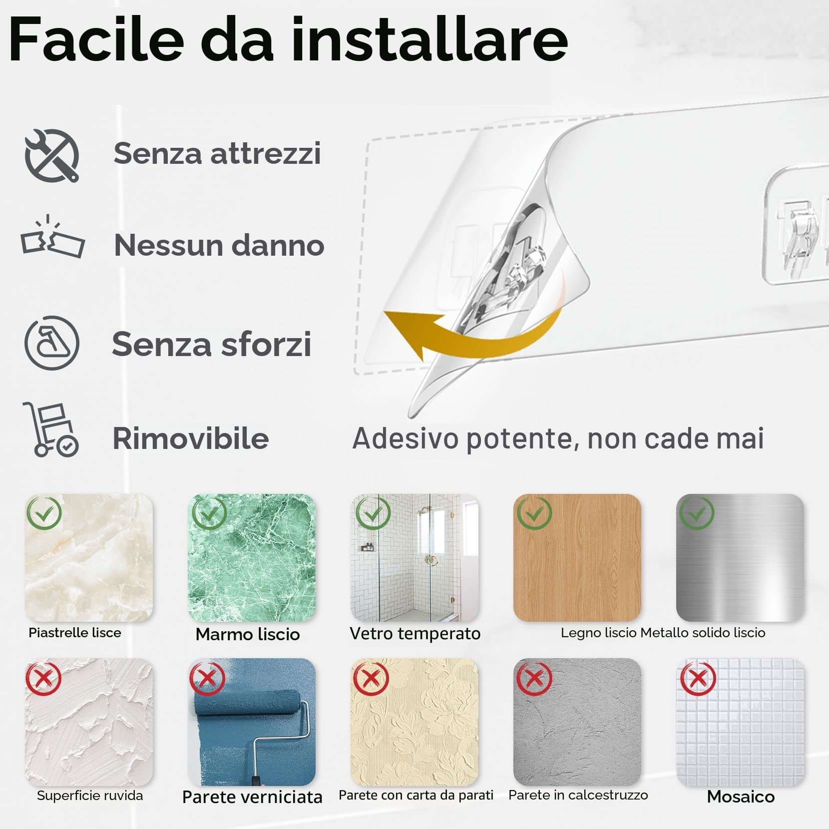YASONIC Porta sapone per doccia 6 Pezzi Mensola doccia senza foratura, grande capacità con 12 ganci e Portasapone doccia, Impermeabile e antiruggine Porta shampoo doccia, Organizer doccia, Nero