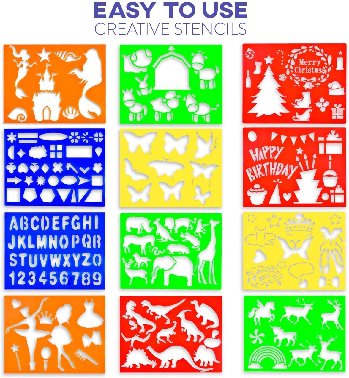 Drawing Kit for Kids with Sticker Sheets, Arts and Crafts for Kids 4+ Years, Drawing Stencils Set for Kids with Clips, Stickers, Coloring Pencils in Travel Case, Full Kids Drawing Kit with Stencil Set