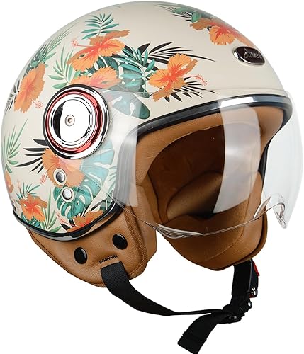 Open Face Motorcycle Helmet for Adults,DOT Approved - Moped Half Vespa Retro Helmet with Anti-Scratch Visor for Men and Women