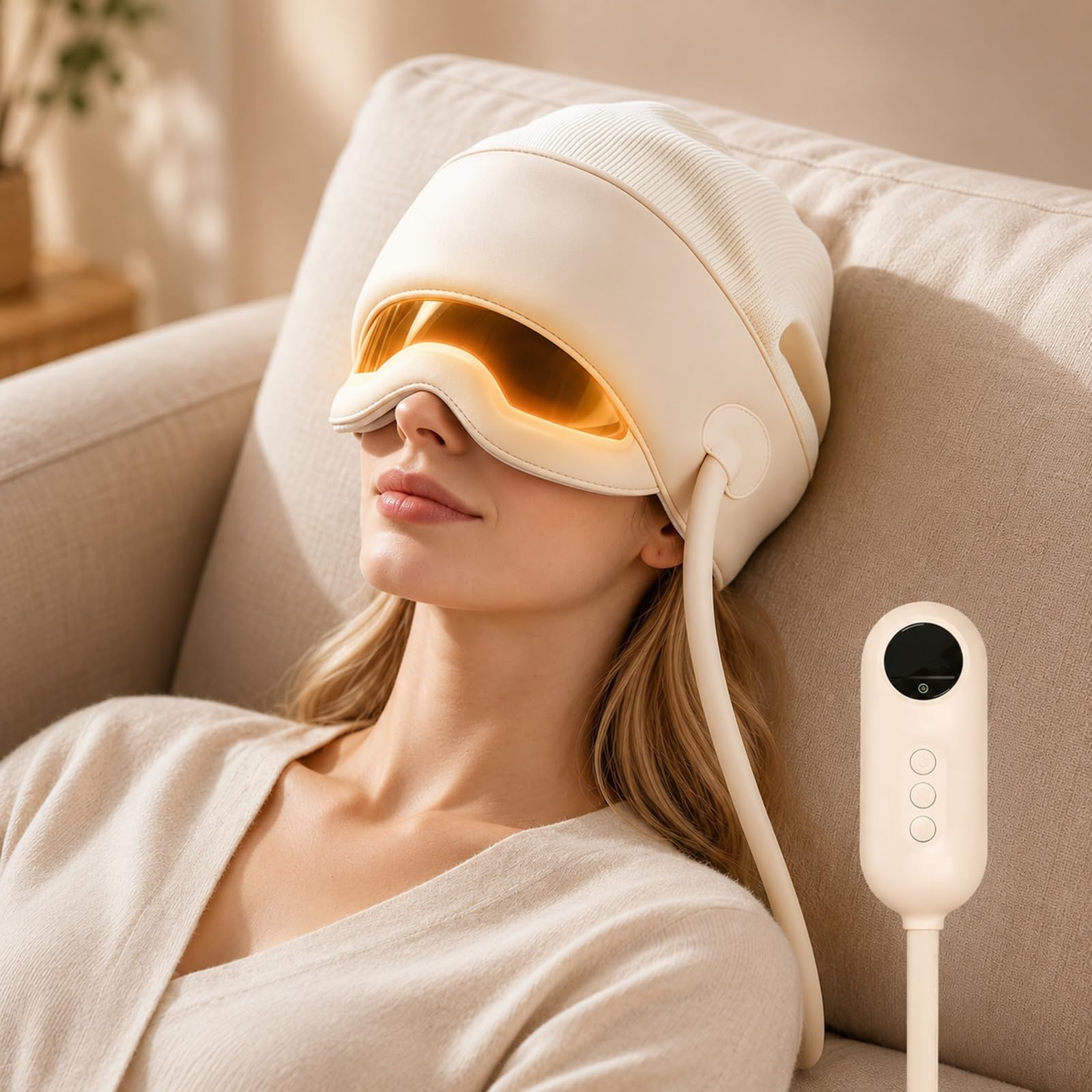 Massaggiatore 2-in-1 Per Testa E Occhi Con Calore A 6 Livelli E Massaggio A Pressione (Kneading) Su 6 Zone, Dispositivo Elettrico Con Telecomando E Visiera Trasparente, Alleviare Lo Stress