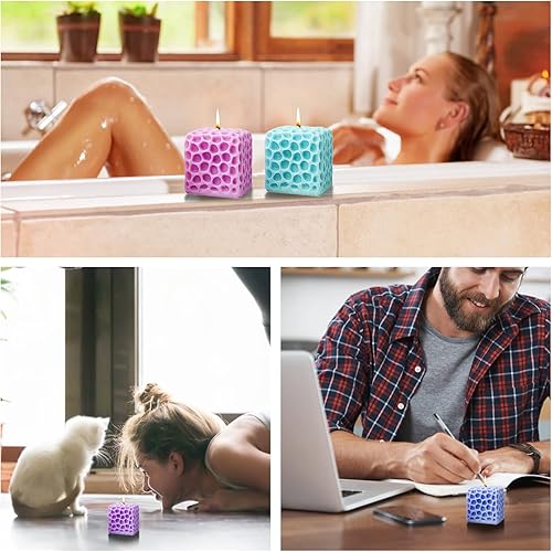 Miniatura 7 de Moldes de vela en forma de cubo, moldes de velas 3D para hacer velas, molde de vela de silicona de panal para adornos de jabón caseros, velas de
