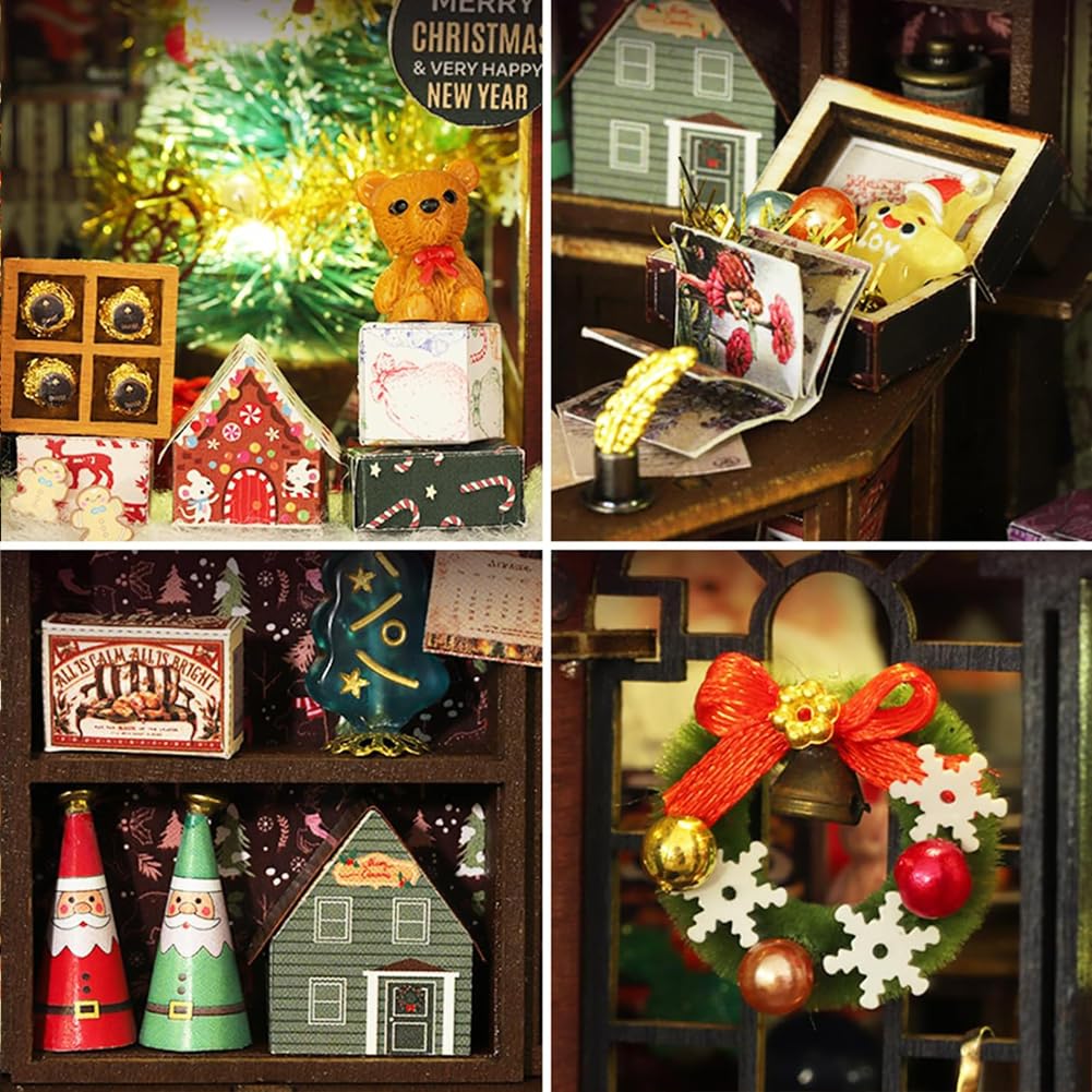 Kit fai da te per casa delle bambole in miniatura, kit casa delle bambole in legno con luce LED, idea creativa per la stanza per bambini/adulti, kit fai da te per casa delle bambole di Natale