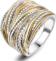 Mytys Two-Tone Intertwined Crossover Statement Ring for Women - Chunky Wide Band Fashion Jewelry, Size 8