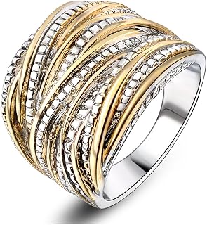 Mytys Two-Tone Intertwined Crossover Statement Ring for Women - Chunky Wide Band Fashion Jewelry, Size 8