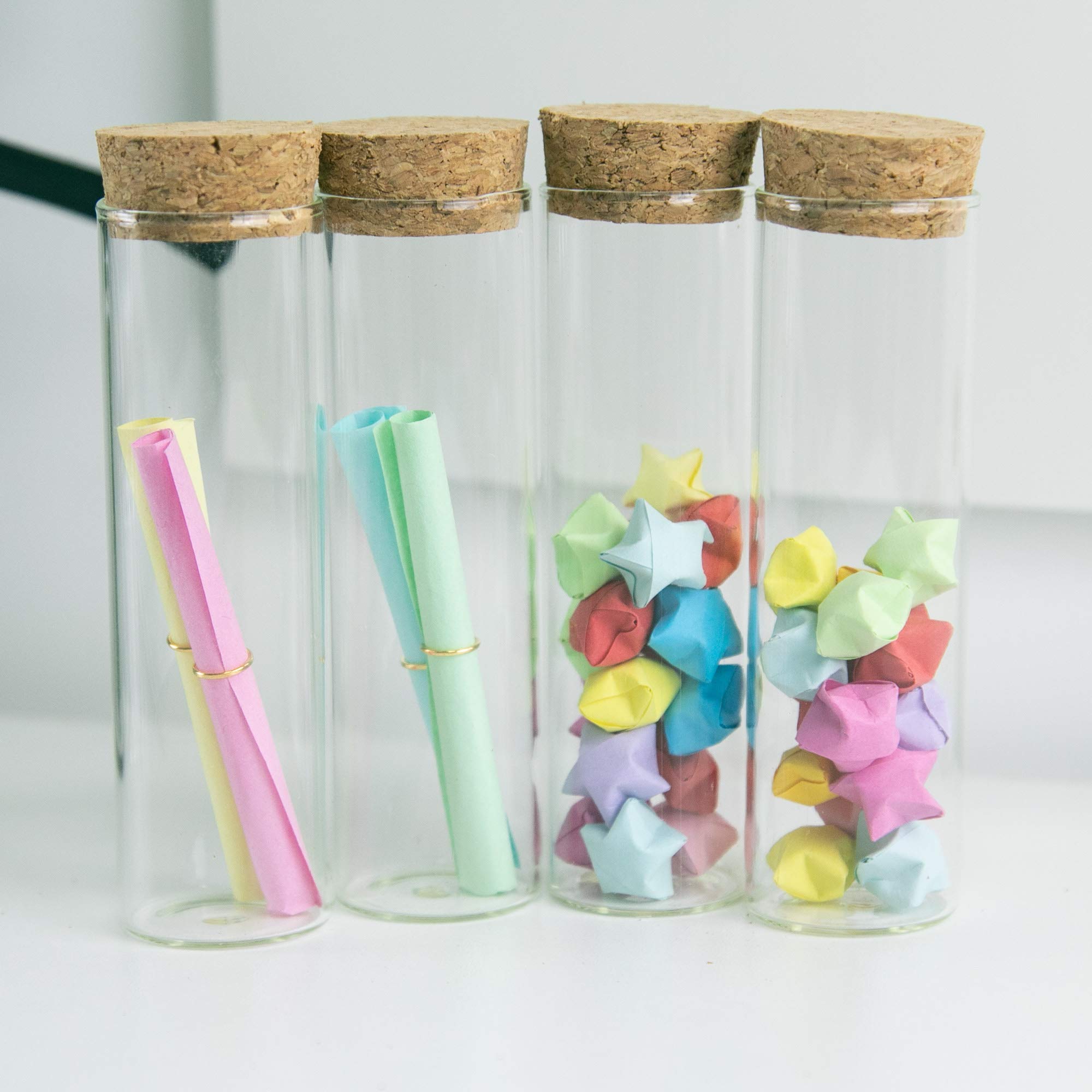 Flaschen, aus Glas, Reagenzglas, transparent, mit Korken, Fassungsvermögen von 15 ml bis 110 ml, Außendurchmesser 30 mm, 12 oder 50 Stück, Holz Glas, durchsichtig, 50ml