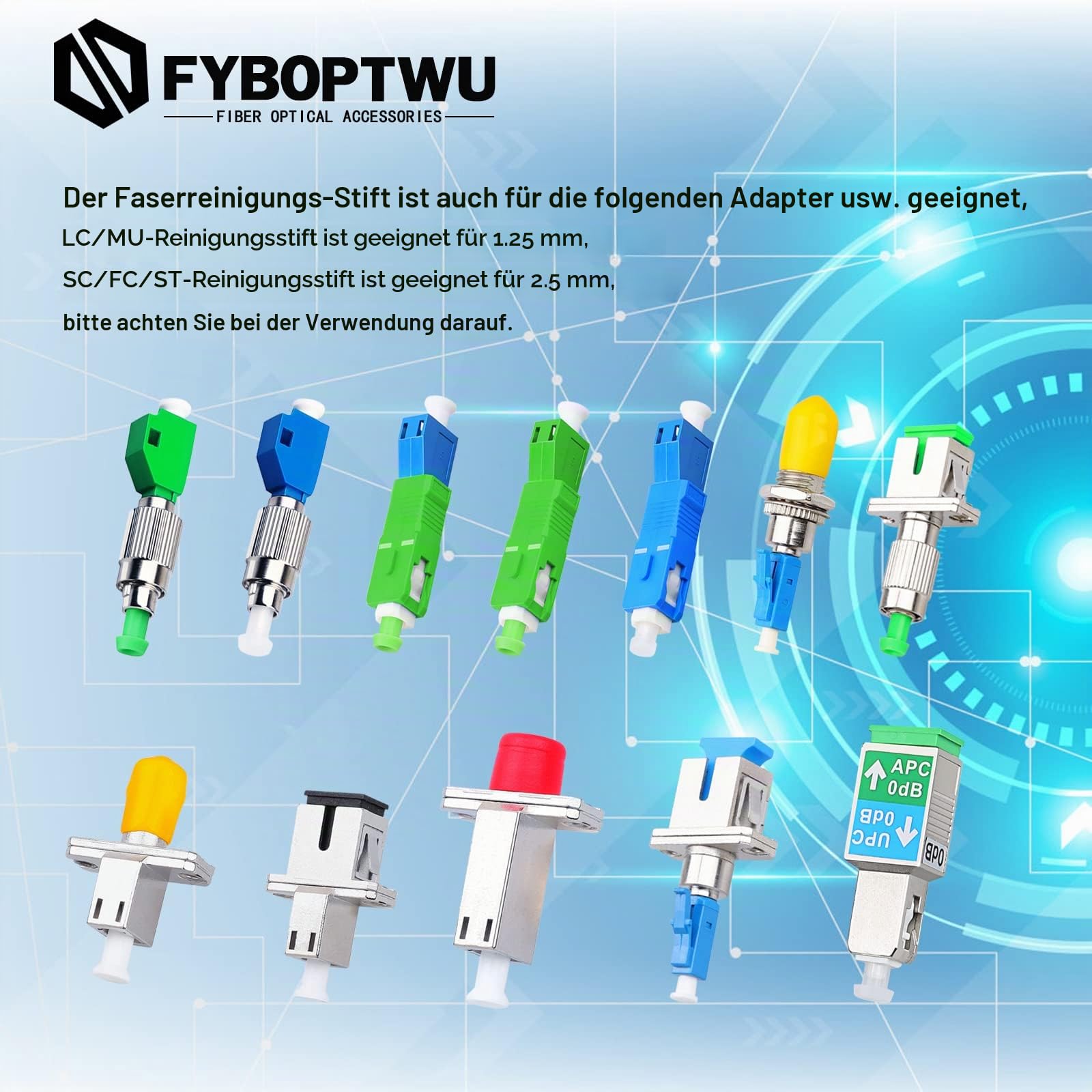 Glasfaser-Reiniger, Glasfaser-Werkzeuge, Reinigungsstift für LC/MU, 1,25 mm Stecker, über 800 Reinigungen, Faserendflächenreinigung und optische Steckerreinigung, 5 Stück