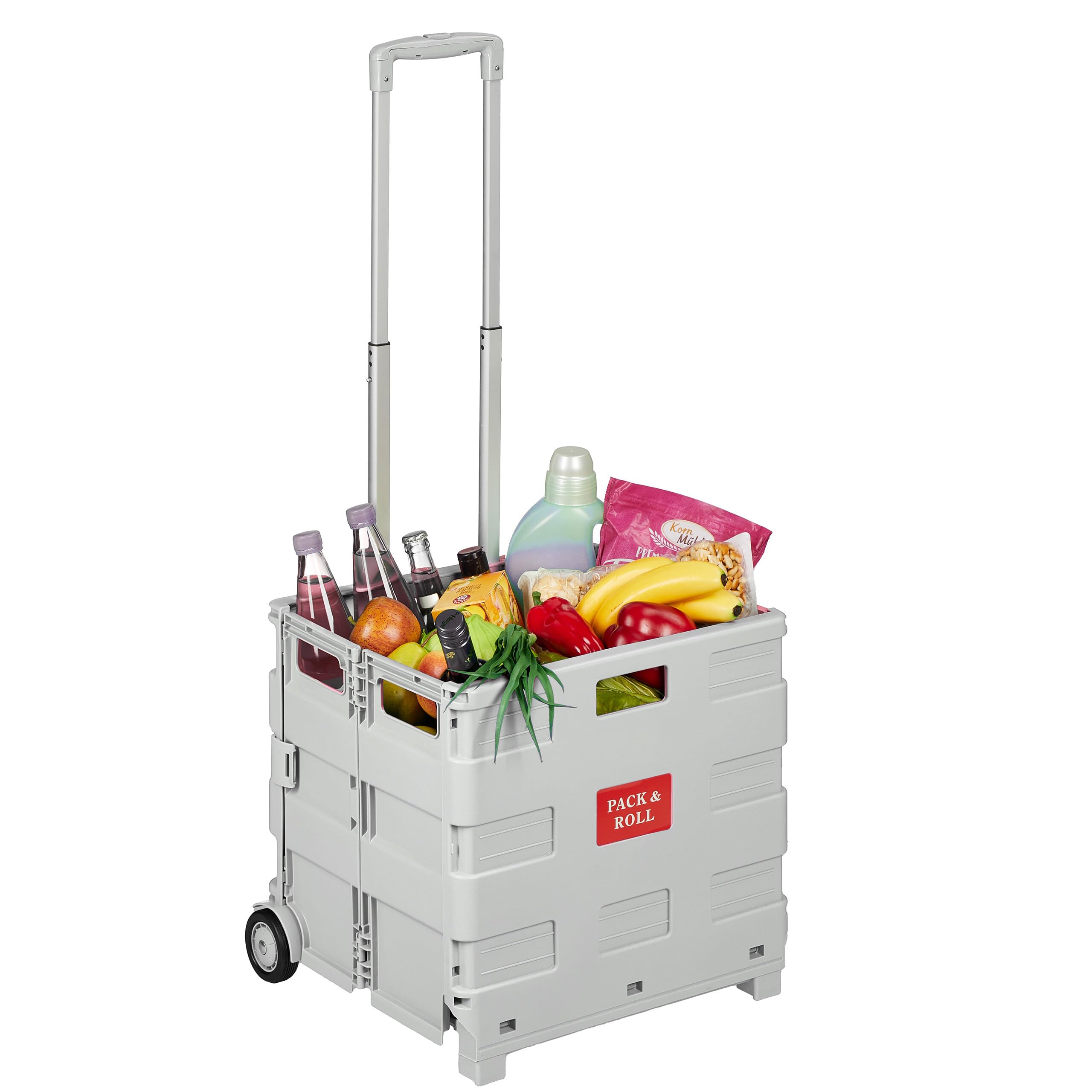 Carrito de la Compra Relaxdays, Plegable, Gris Claro | Con ruedas y mango telescópico, hasta 35 kg