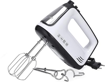 SEVERIN HM 3830 Sbattitore elettrico potente con accessori in acciaio inox 400 W, Sbattitore con cavo a spirale e 5 velocità, Sbattitore cucina con funzione turbo, Argento/bianco