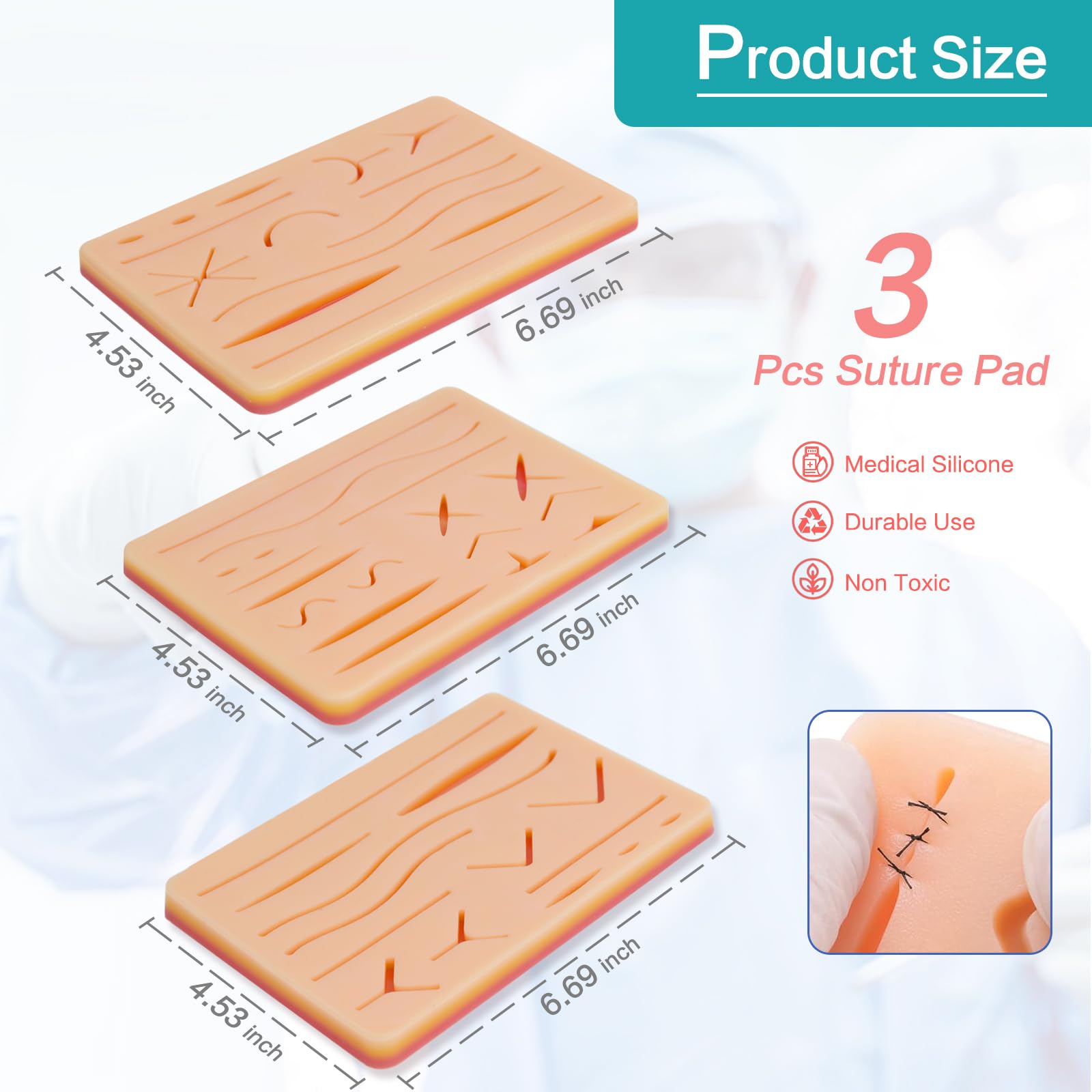 3-Piece Suture Pad, Suture Practice Pad with Various Wound Shapes, Suture Practice Kit, Suitable for Medical, Veterinary Medical Staff Training and Practice (Combination Three) — Amazon image 2