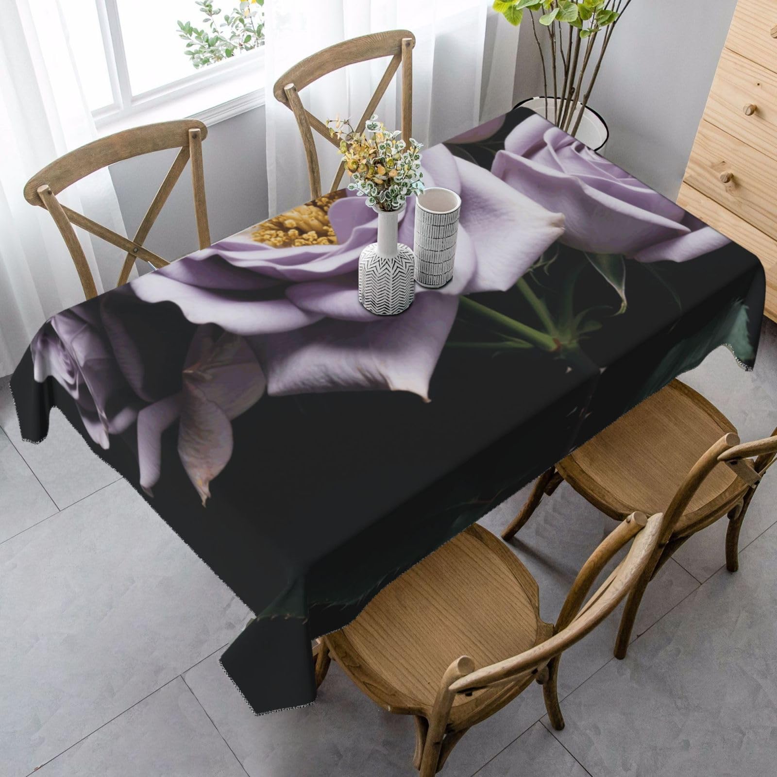 Multicolored Roses Rectangle Tablecloth 35x55 Inch, Washable Reusable Farmhouse Table Cloths Wrinkle Free And Spillproof Kitchen Dinning Table Cover For Party Wedding Picnic Home Decor Tablecloths