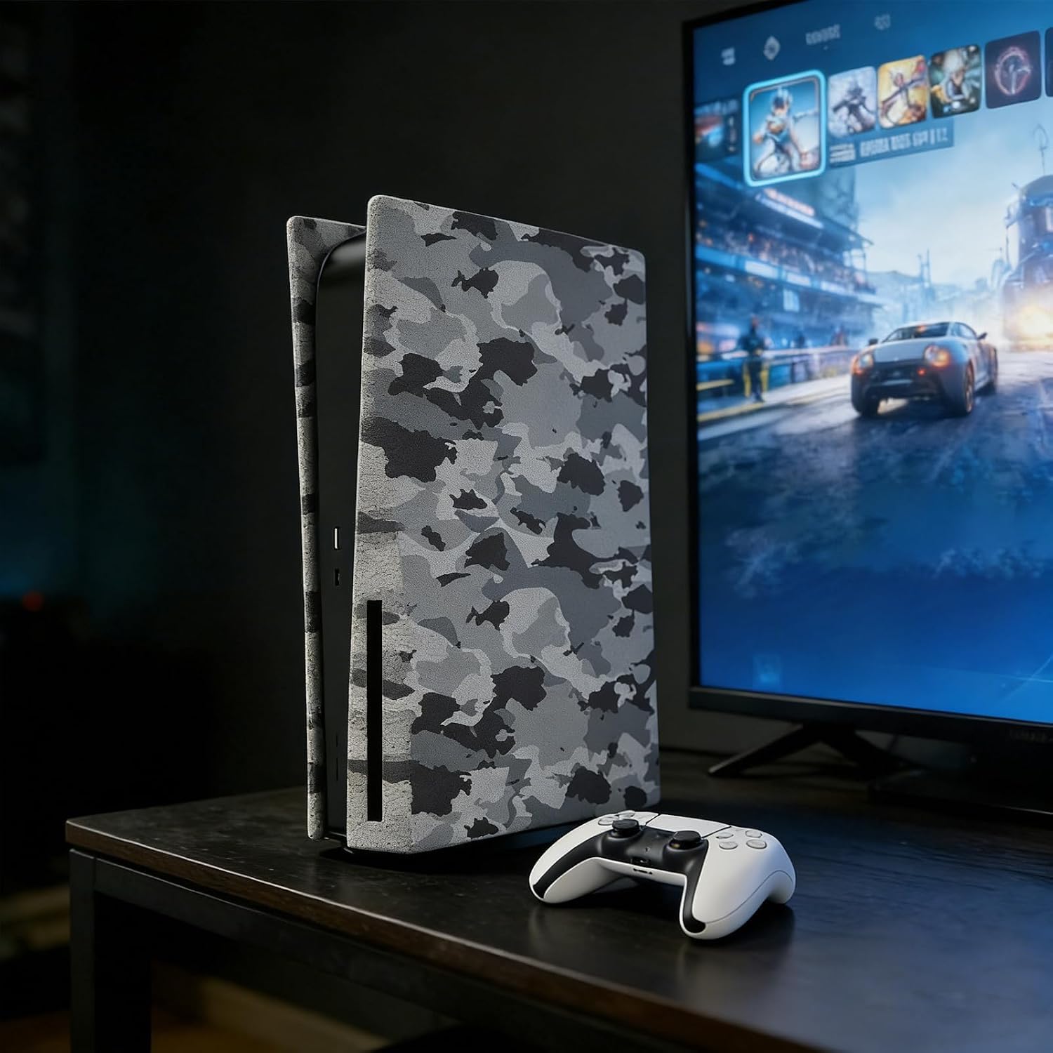 arVin Placa lateral de repuesto para PS5, cubierta de repuesto para consola PS5 versión disco, accesorios a prueba de polvo para consola PS5, funda ABS (camuflaje, versión de disco)