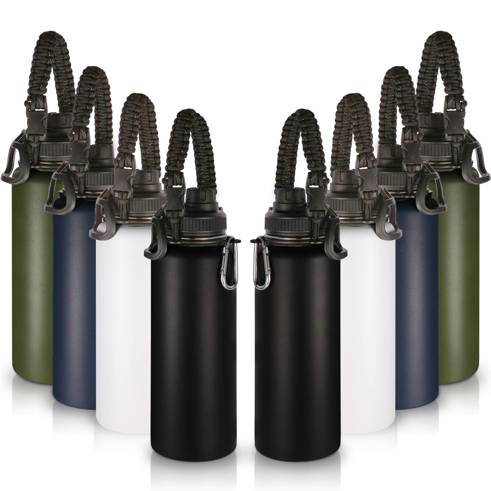 Insulated Water Bottles Bulk 8 Pack, 40 oz Stainless Steel Bottle with Paracord Handle & Spout Lid, Double Walled Vacuum Travel Water Cup with Wide Mouth,Reusable Large Water jug(Mix,8 Set)
