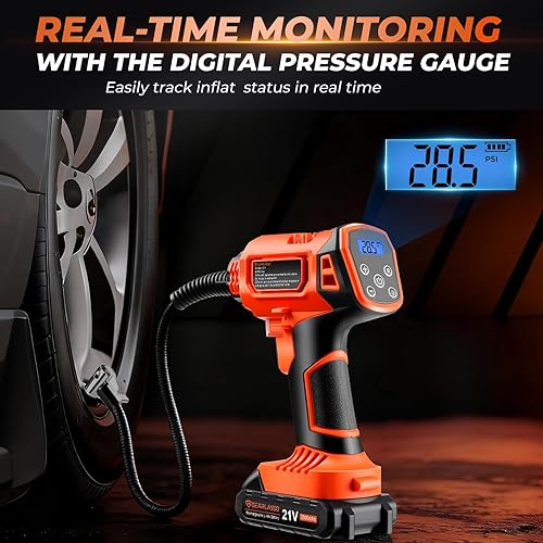 Miniatura 5 de Inflador de neumáticos, compresor de aire portátil, bomba de neumáticos de coche inalámbrica de 21 V, inflador de neumáticos de mano recargable