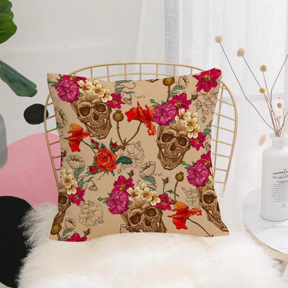 Hyosxw Skull And Flowers Seamless Background - A2 Cushion Cover,Throw Pillow Case Home Decorative For Living Room Bedroom Sofa Chair 18X18 Inch,Skull And Flowers Seamless Background,Pillowcase 45X45cm
