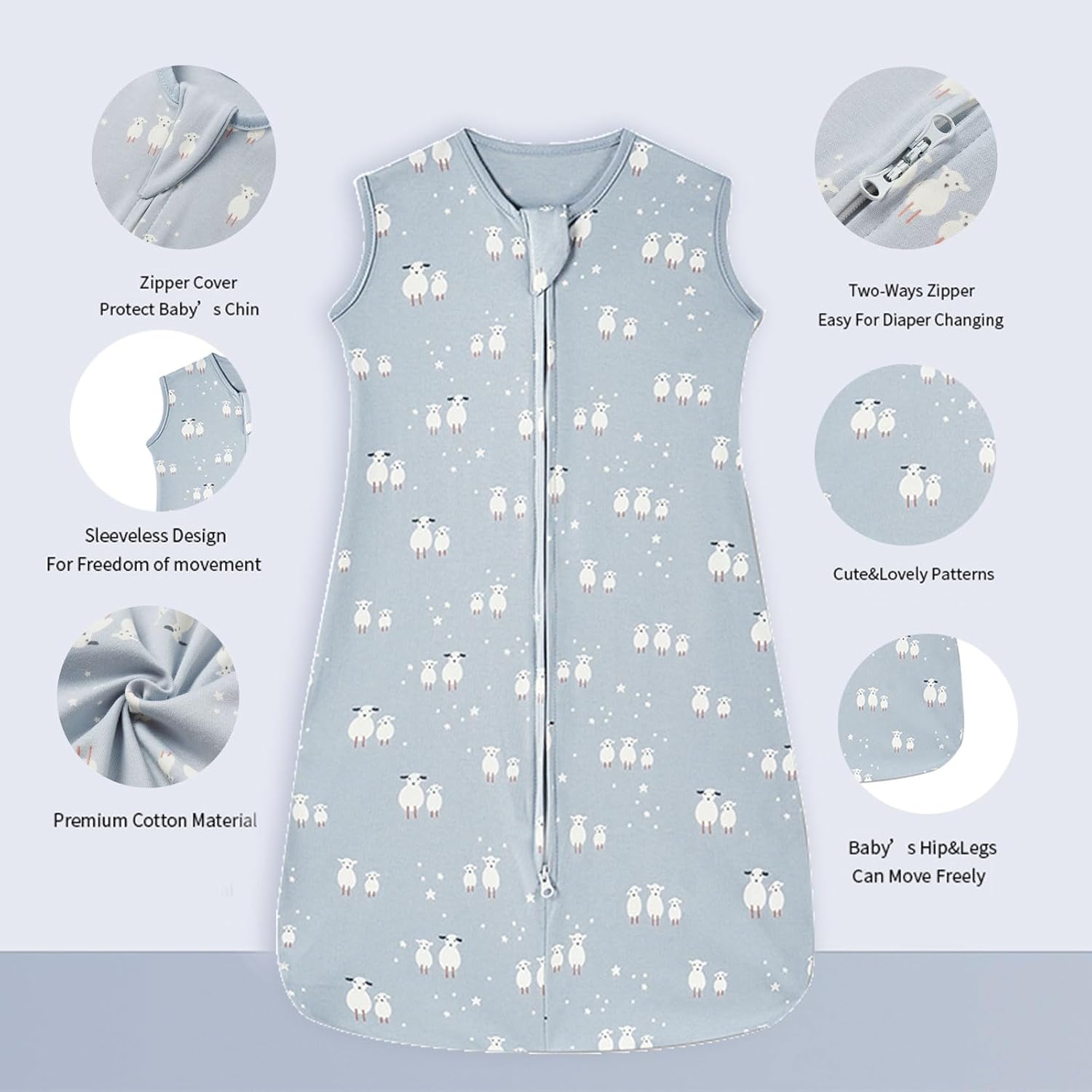 insular Wearable Blanket 2 Pack Cotton Baby Sleep Sack with 2-Way Zipper for Boys Girls Unisex