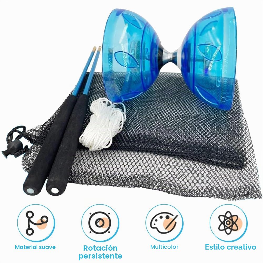 Lotvic Diabolo - Juego de Malabares para Deportes de Ocio con luz, Corredor al Aire Libre con rodamiento de Bolas, Juego de Malabares con Palos de Aluminio y Cuerda de Repuesto (Azul)