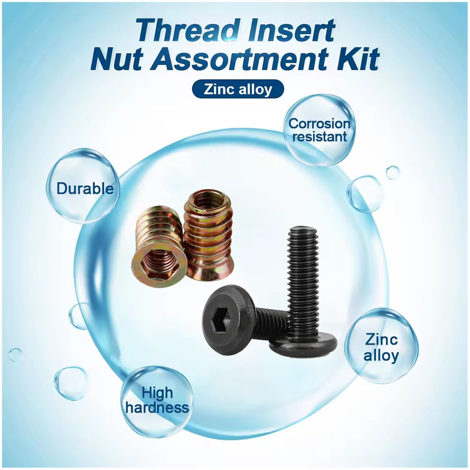 YELINTIAN 50-Pack M8 X 15mm Threaded Insert Nuts + 50-Pack M8 X 20mm Flat Head Socket Screws – Zinc & Black Oxide, With Allen Wrenches