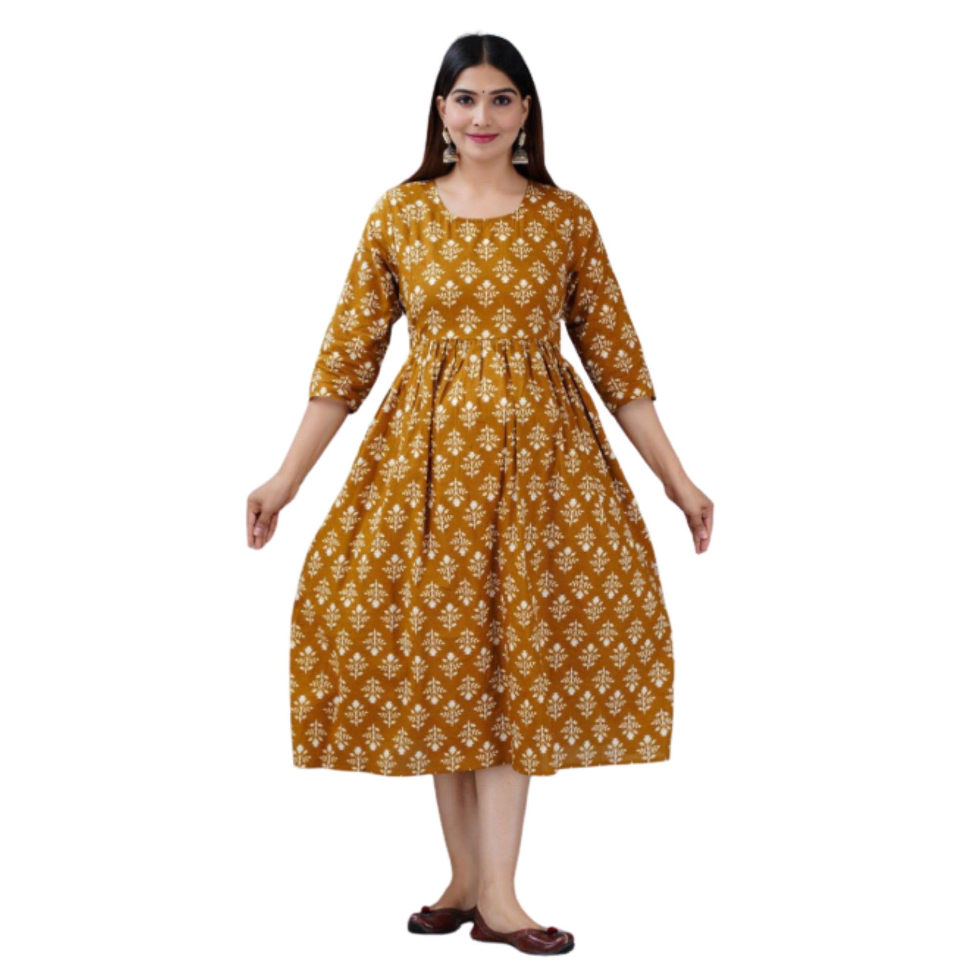 Women's Floral Printed Maternity A-Line Midi Dress for Pregnancy & Feeding Round Neck 3/4 Sleeves-picture-57
