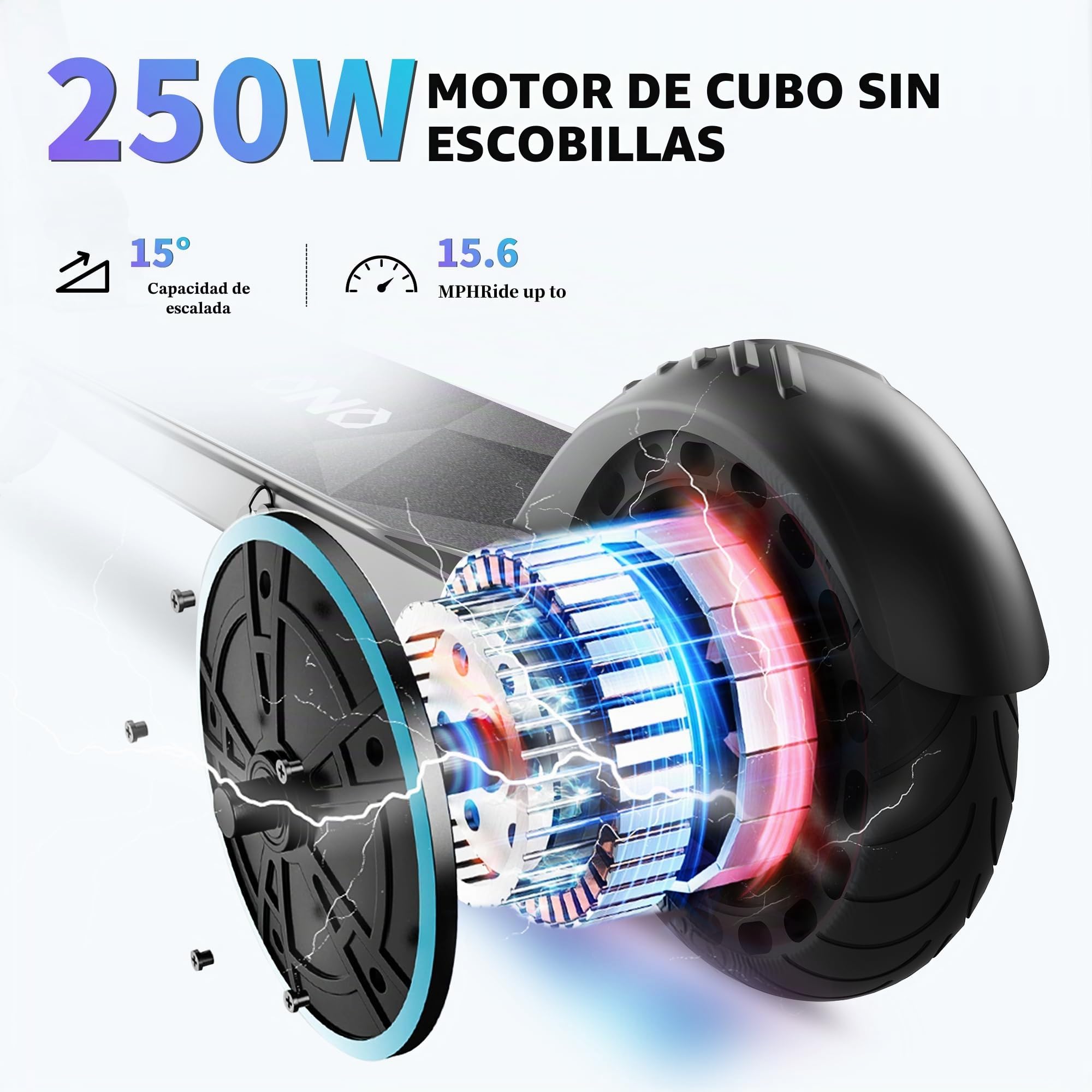 Patinete Eléctrico, Motor 500W, Patinete Plegable 8'', Velocidad Máx. 25 km/h, Autonomía 12-15 km, Pantalla LED, para Niños, Adolescentes y Adultos