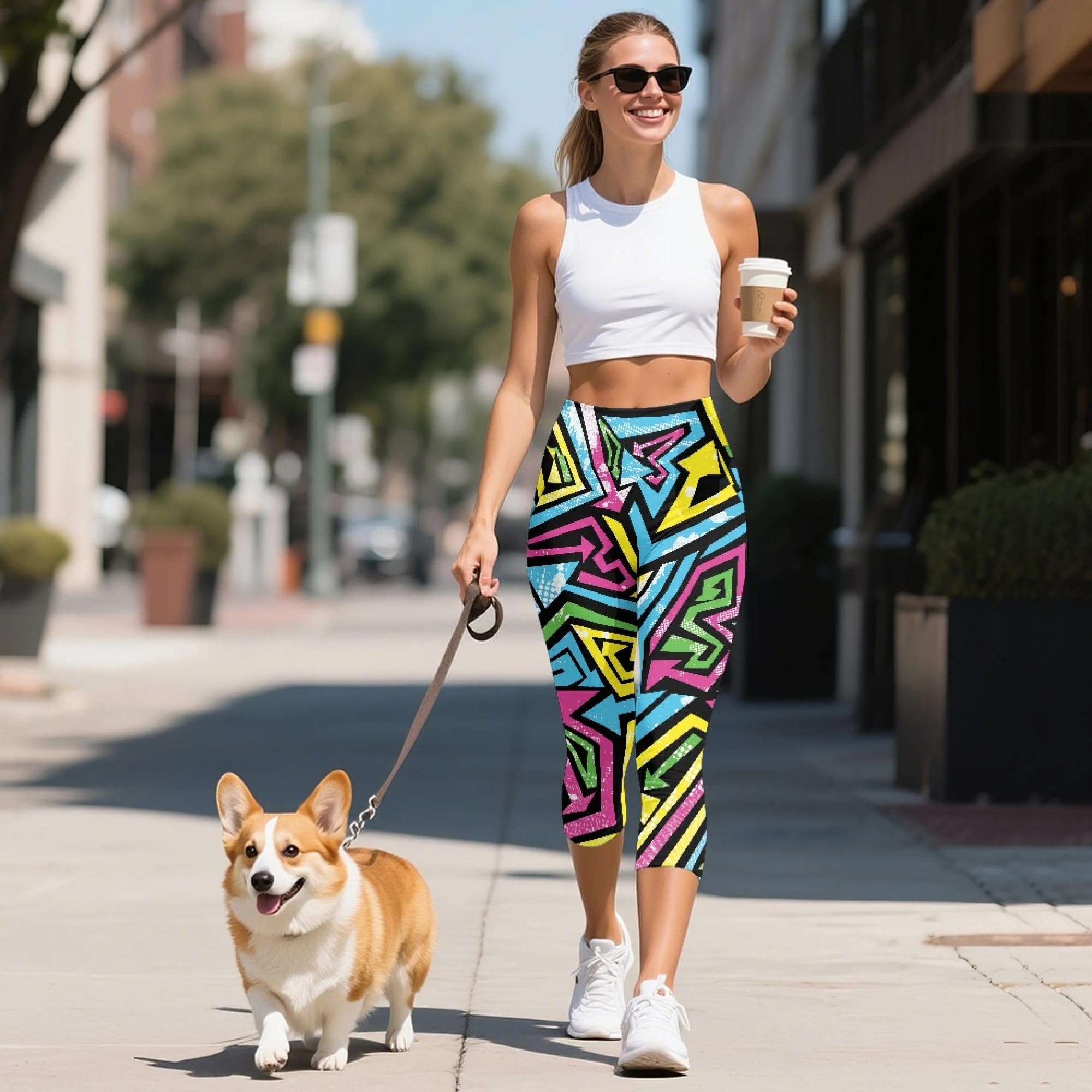 Amzbeauty Leggings para mujer con bolsillos, cintura alta 3/4, pantalones capri negros con control de abdomen