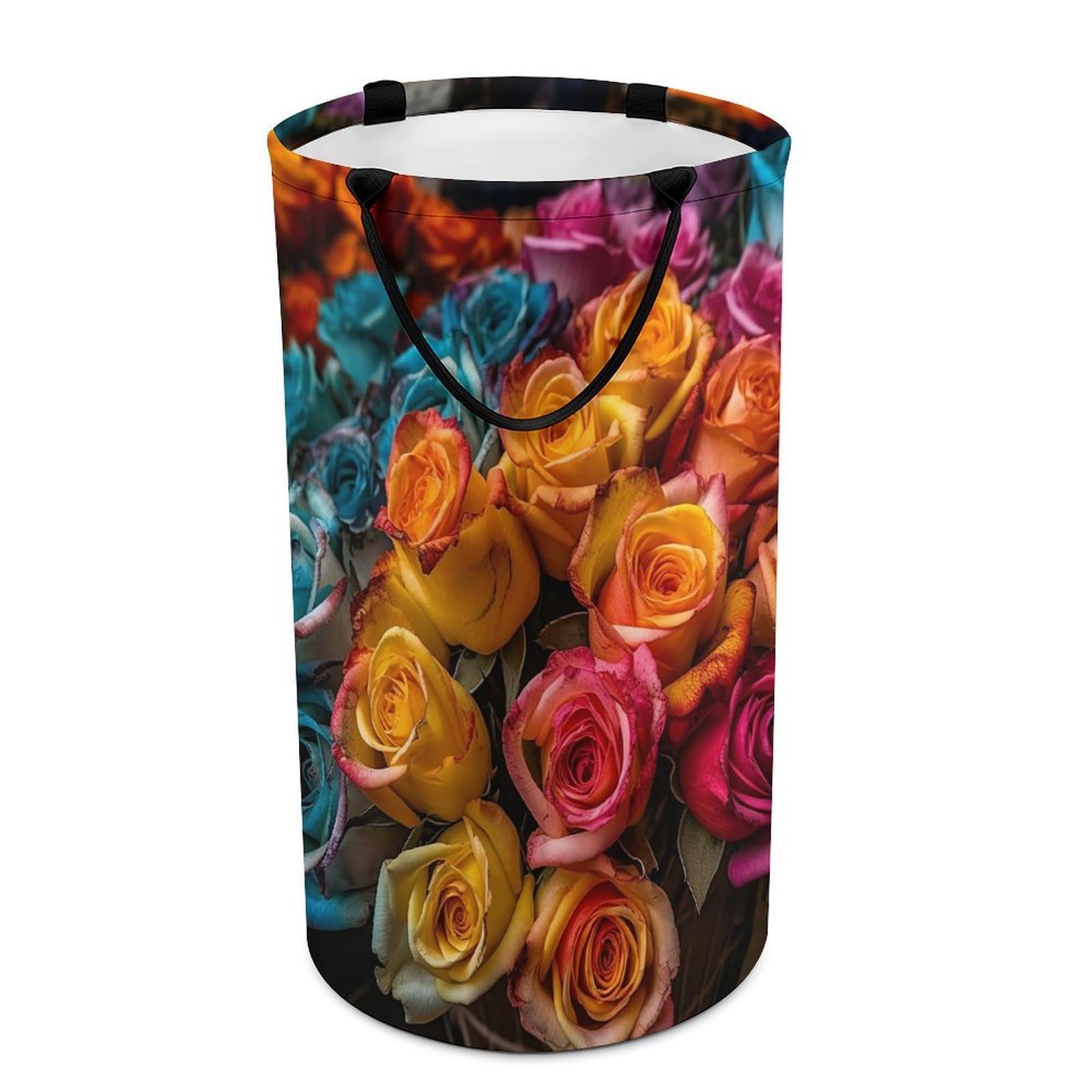 Many Roses Laundry Basket Freestanding Laundry Hamper with Handles Waterproof Dirty Clothes Hamper Collapsible Washing Bin Aesthetic Clothes Basket for Bathroom Bedroom Dorm
