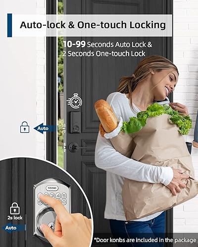 Miniatura 10 de TEEHO Cerradura de puerta de entrada sin llave con 2 asas, cerrojo electrónico con palanca de puerta, cerradura de puerta de código inteligente para