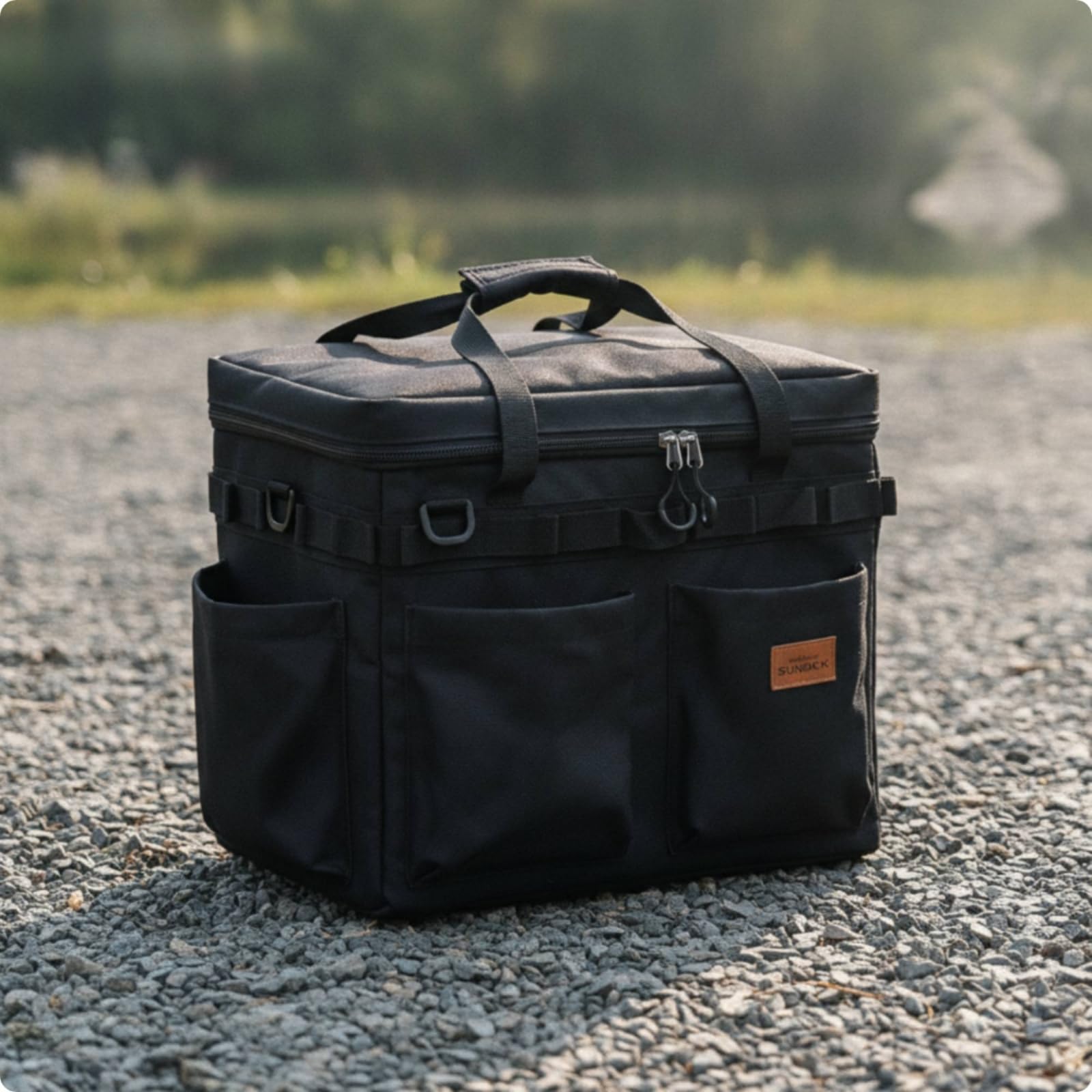 Borsa Portaoggetti da Esterno Multifunzione Borsa da Campeggio con Tasche Resistente per Escursionisti, Picnic, 黑色