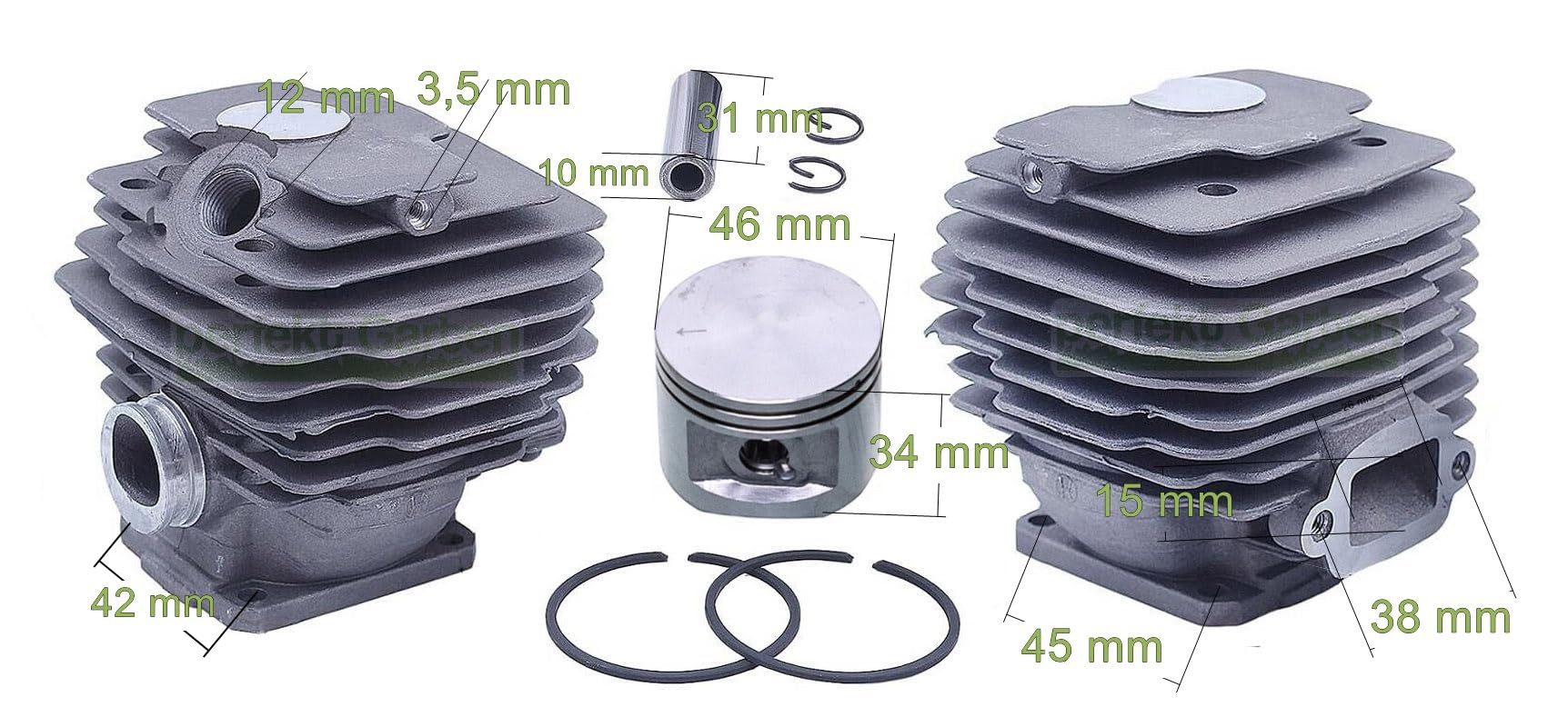 46 mm Zylinder & Kolben Satz kompatibel mit STIHL 028/028 Super AV Q W WB / 1118 020 1203