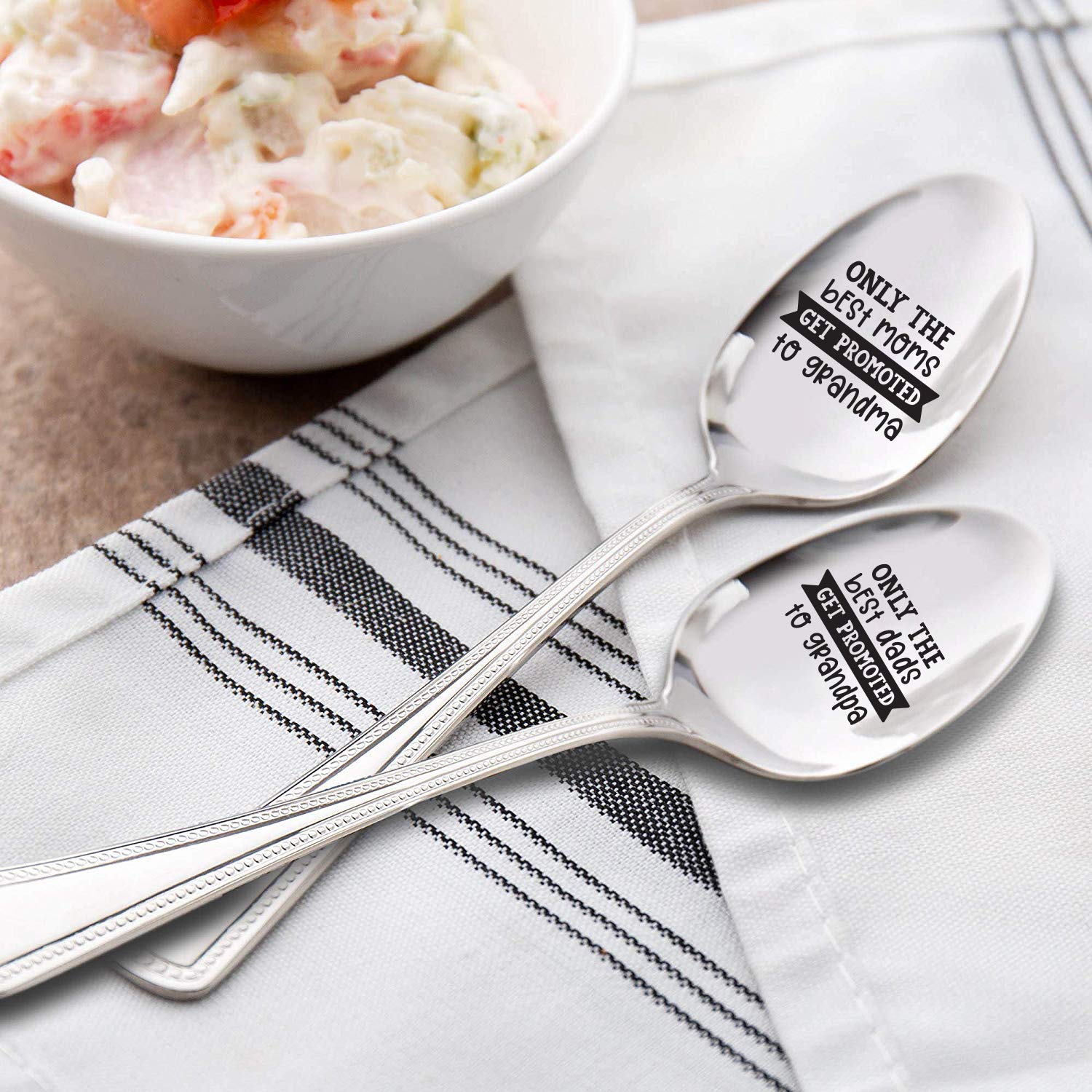 Engraved Spoon Gift For Parents - "Best Mom/Dad Promoted To Grandma/Grandpa", 7 Inch Stainless Steel - View #9