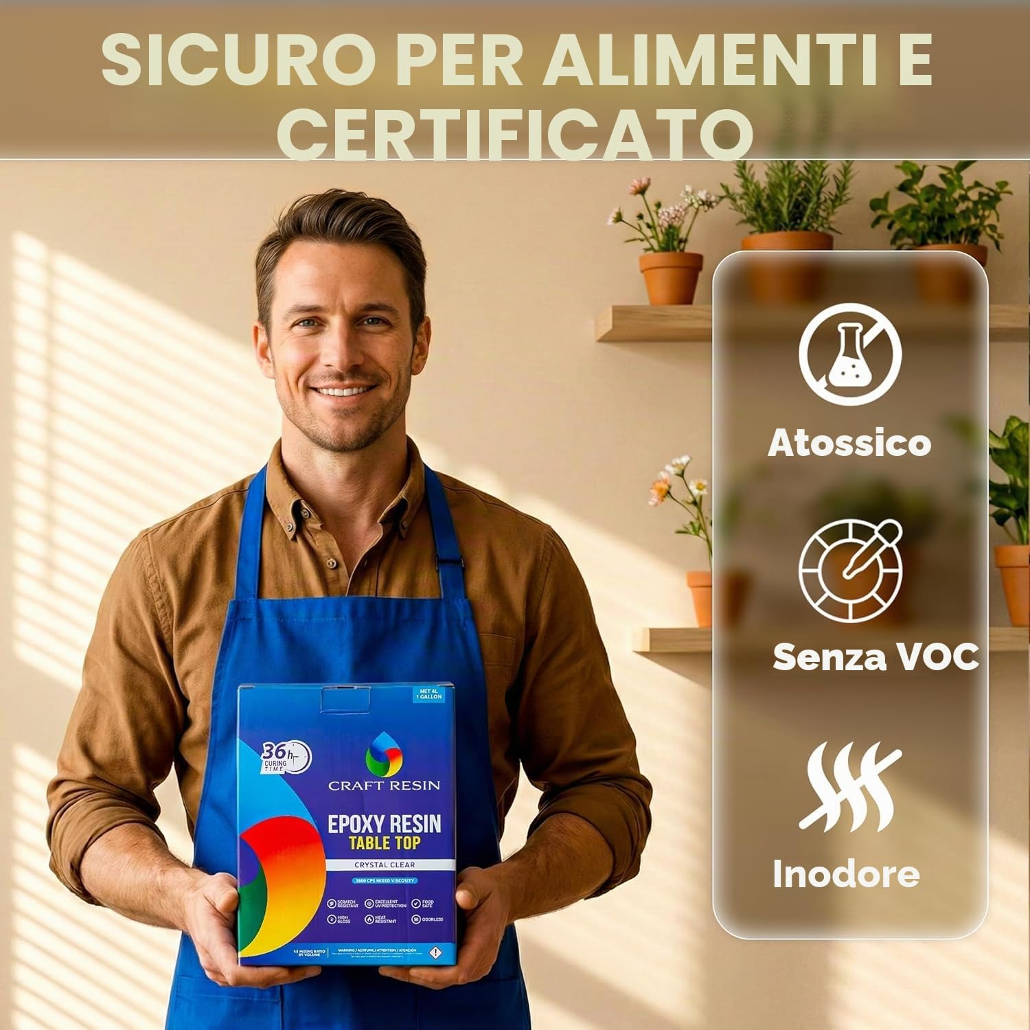 CRAFT RESIN 4L Resina Epossidica per Tavolo – Resina Epossidica Trasparente Kit, Resistente ai Raggi UV, Alto Lucido, Autolivellante – per Piani di Lavoro & Banconi – per Legno, Superfici
