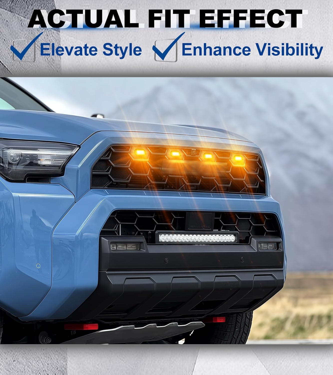 LED Grill Lights for 2025 2026 Toyota 4Runner Raptor Lights Front Grille Light Bar Head Lamp 4 Runner Accessories 6th Gen (Amber, TRD Pro & Trailhunter Only)